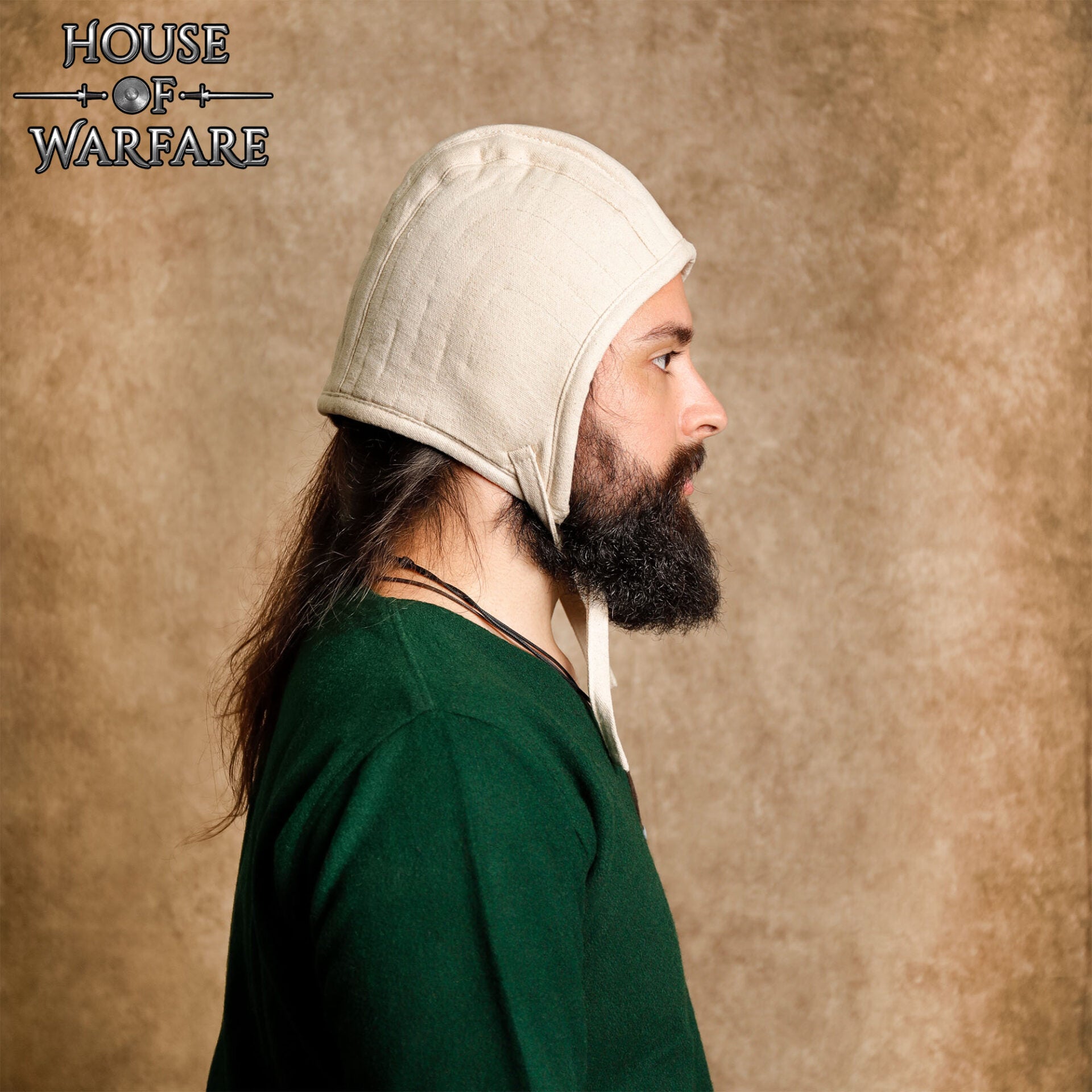 Imagen única de: Gorro de Armar de Algodón Acolchado - Forro de Casco Medieval - Acolchado de Lona Natural