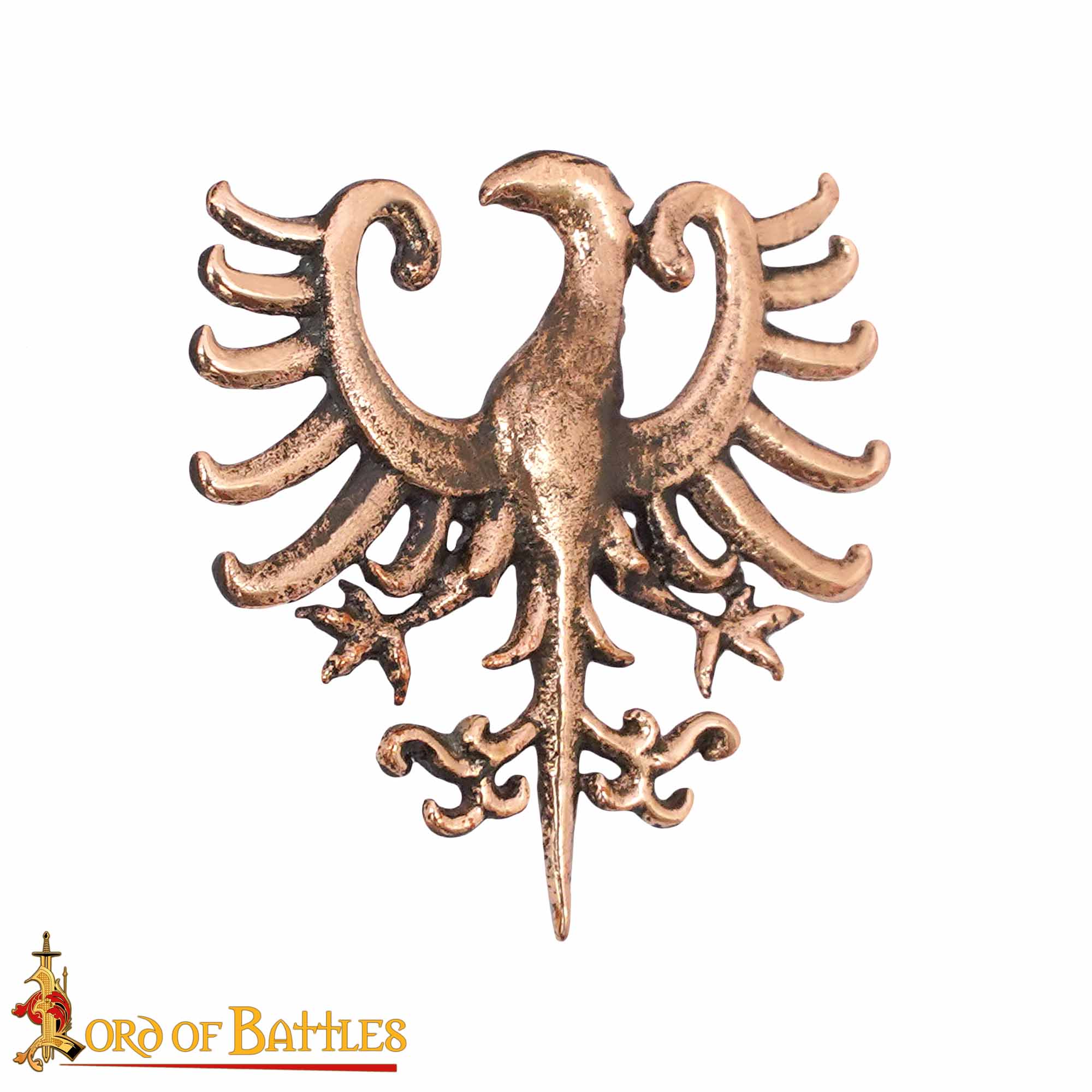 Imagen única de: Alfiler de Bronce Antiguo con Insignia de Águila Heráldica - Insignia de Bronce Macizo con Montura de Estilo Medieval