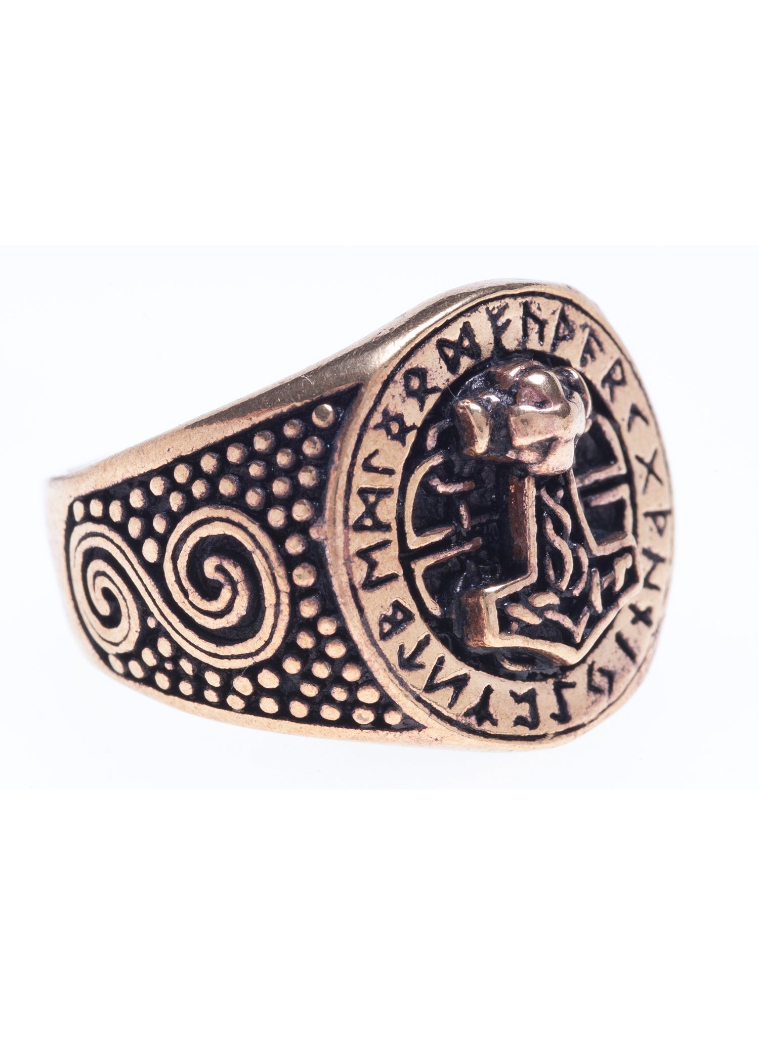 Imagen 1 - Anillo Vikingo De Bronce Con Runas Y Martillo De Thor.