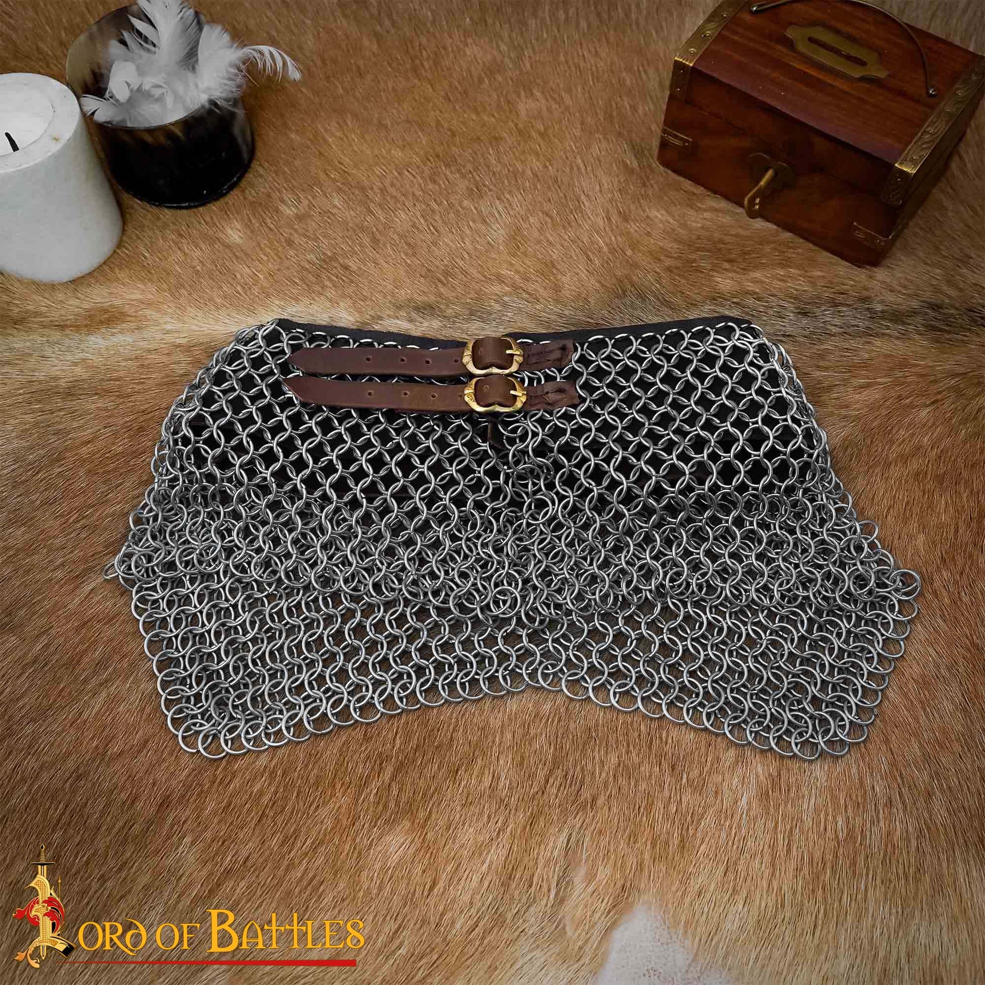 Imagen única de: Cota de Malla Medieval - Anillos de Alta Resistencia a la Tracción con Adornos de Cuero - 9mm 16 Gauge Protección para el Cuello