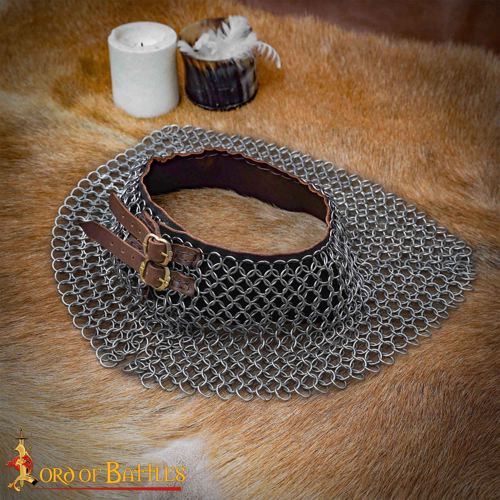 Imagen única de: Cota de Malla Medieval - Anillos de Alta Resistencia a la Tracción con Adornos de Cuero - 9mm 16 Gauge Protección para el Cuello