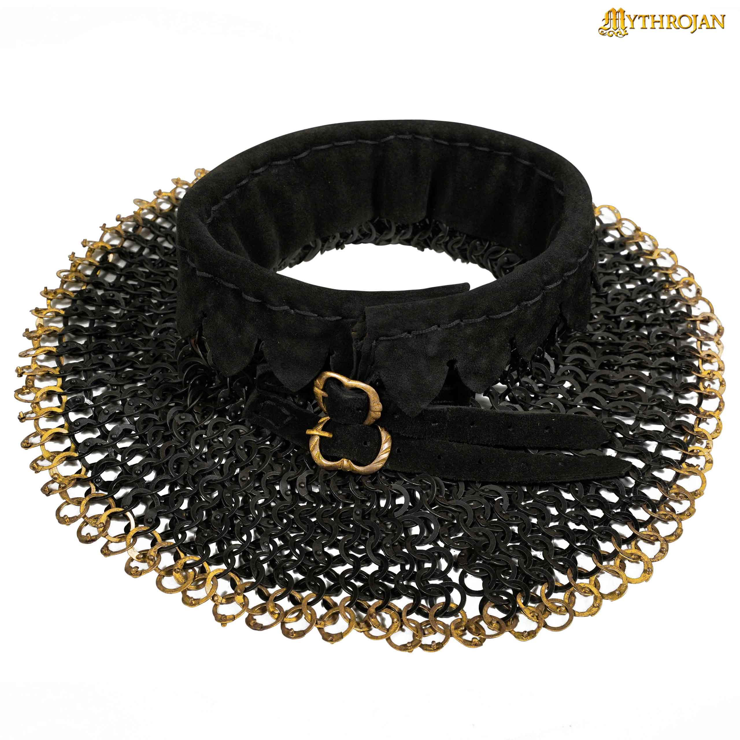 Imagen única de: Chainmail Standard "the Black Knight Gorget" - 9mm Flat Ring Round Rivets With Sturdy Red Padded Lining And Solid Brass Closing System - Mild Steel - Ideal For Stage Combat & Reenactments - Padded Lining