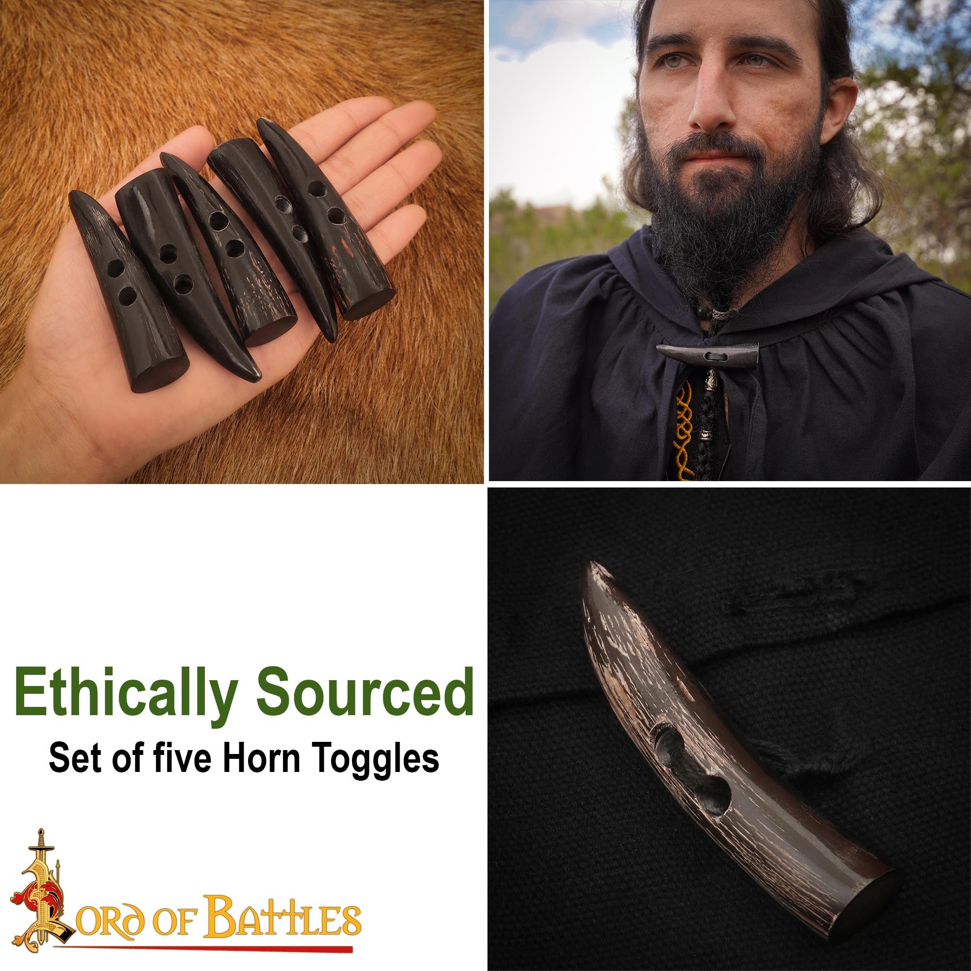 Imagen única de: Toggles Medievales Vikingos de Cuerno de Buey - Juego de 5 Cierres Artesanales de Cuerno Natural