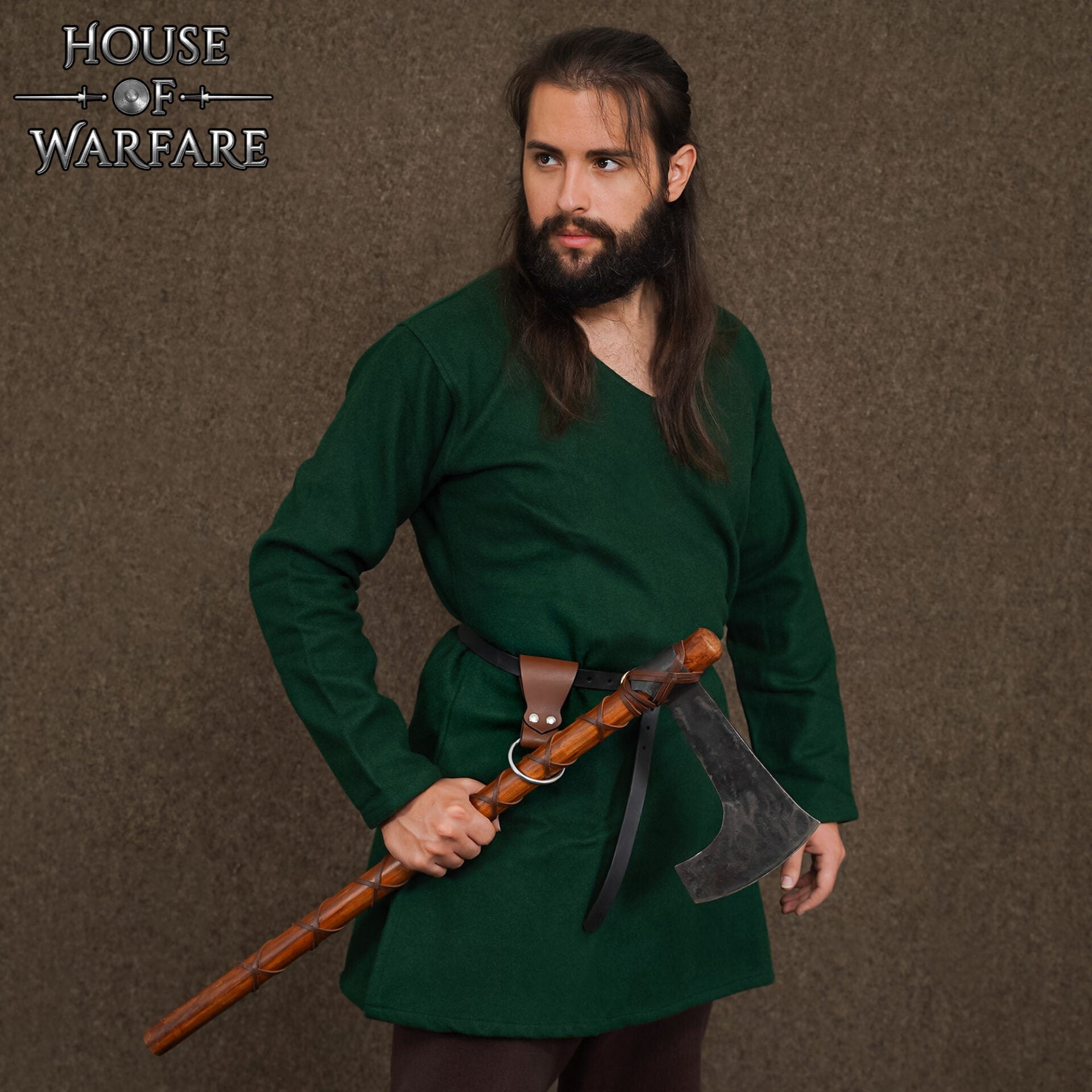 Imagen única de: Rana Medieval de Cuero para Hacha con Anilla de Acero - Cinturón Marrón para Hachas y Herramientas