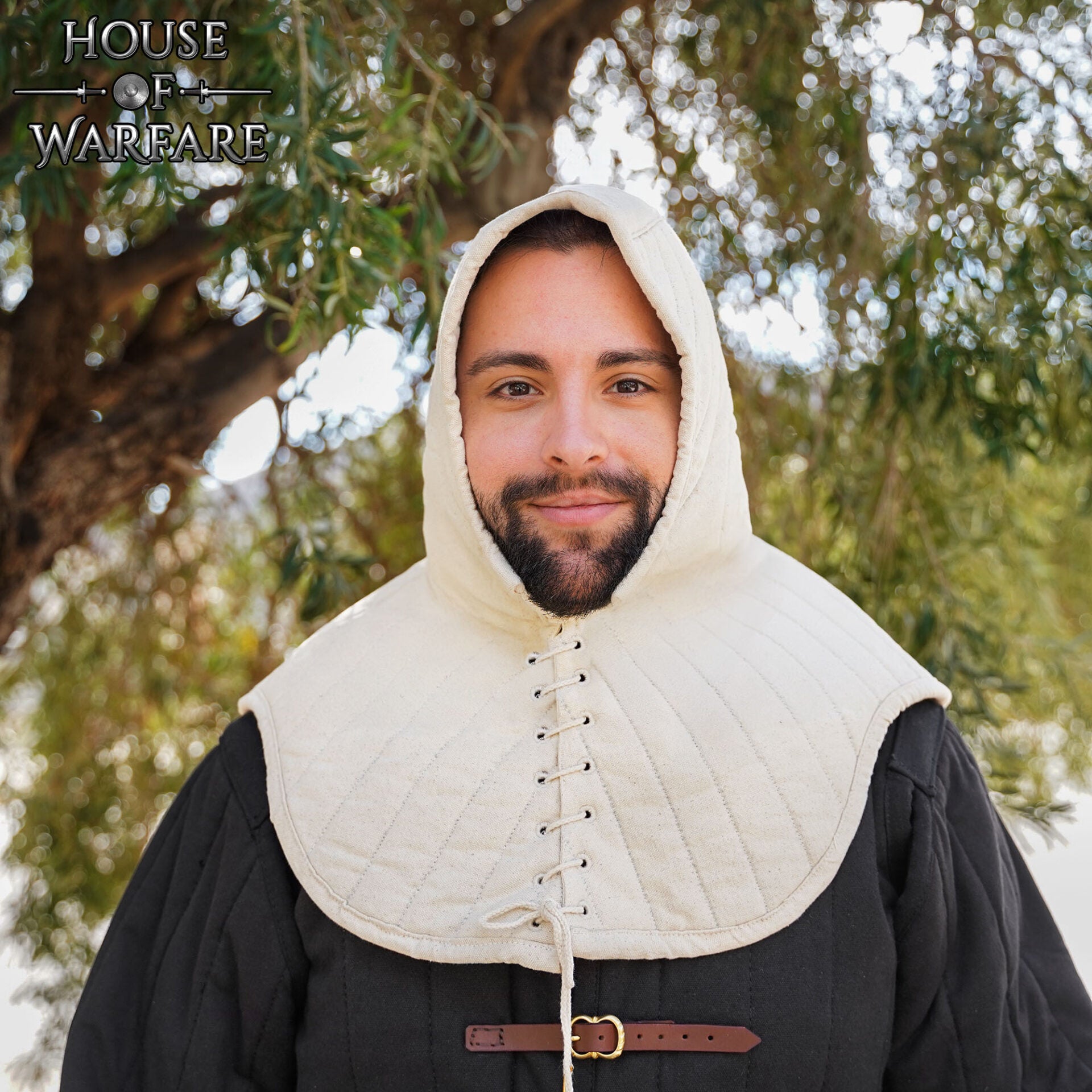 Imagen única de: Cuello Acolchado de Lona de Algodón con Capucha - Gorro Acolchado Crudo para Casco Medieval Acolchado