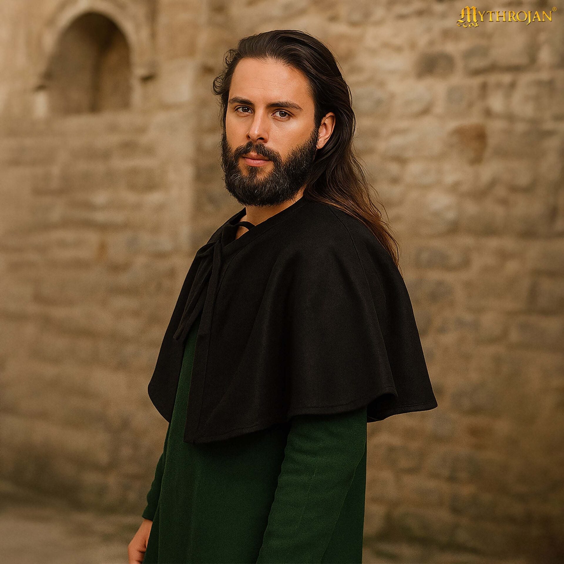 Capa Medieval Corta de Lana Capa de Hombro para Larp, Teatro, Escena y Disfraz Renacentista - Imagen 2