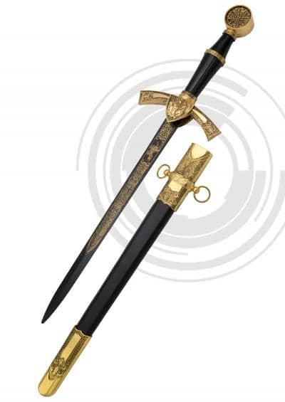 15422 Daga medieval negra y dorada con vaina - Tienda Medieval