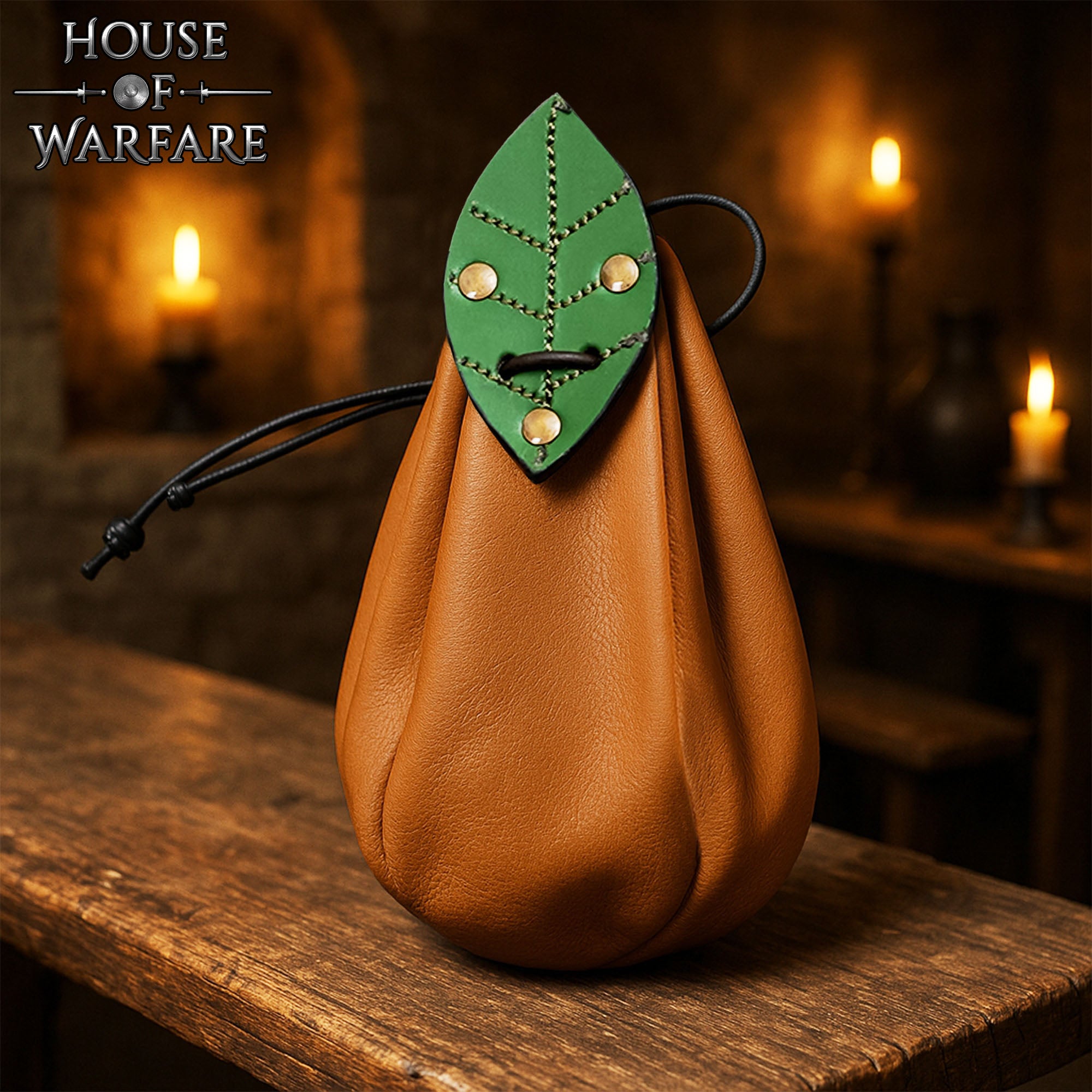 Imagen única de: Funda Medieval de Cuero para Cinturón con Detalles de Hojas - Funda de Cordón Marrón Claro para Monedas y Accesorios