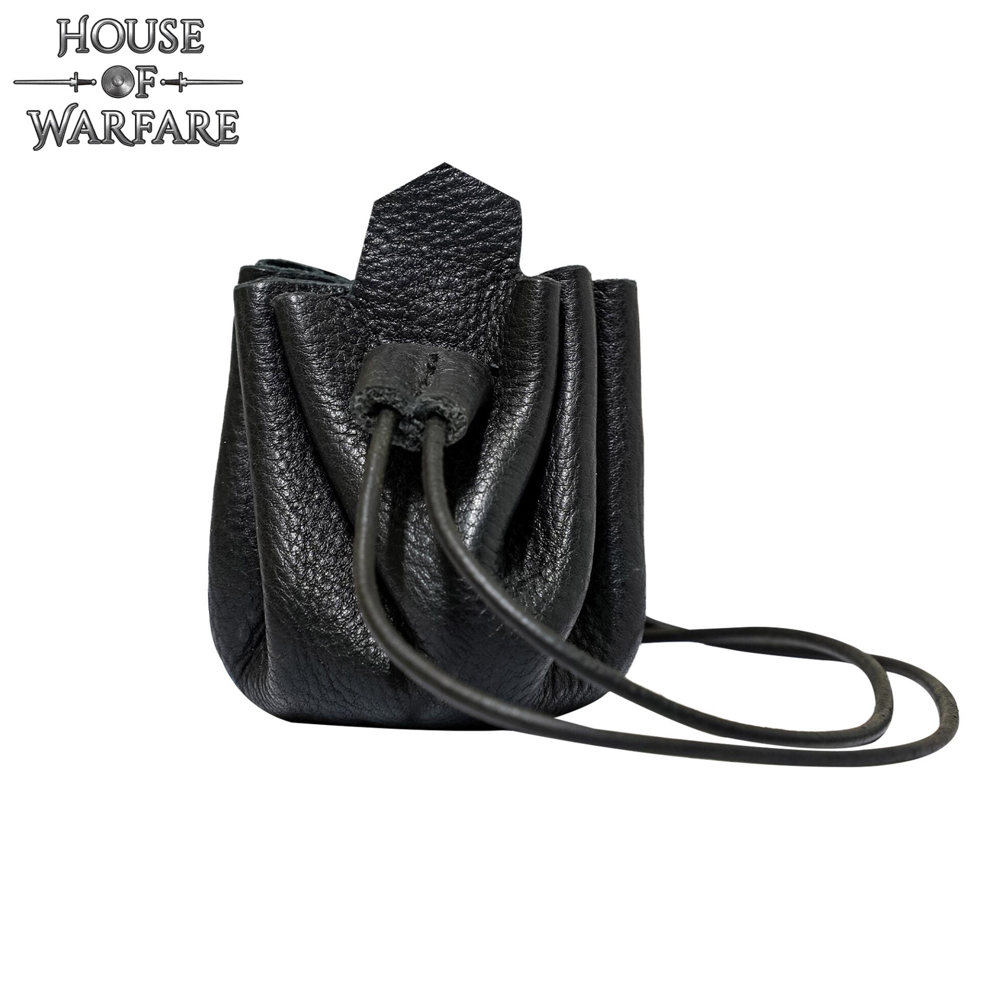 Imagen única de: Monedero Pequeño de Cuero - Bolsita Artesanal Negra con Cordón para Monedas, Dados, Joyas