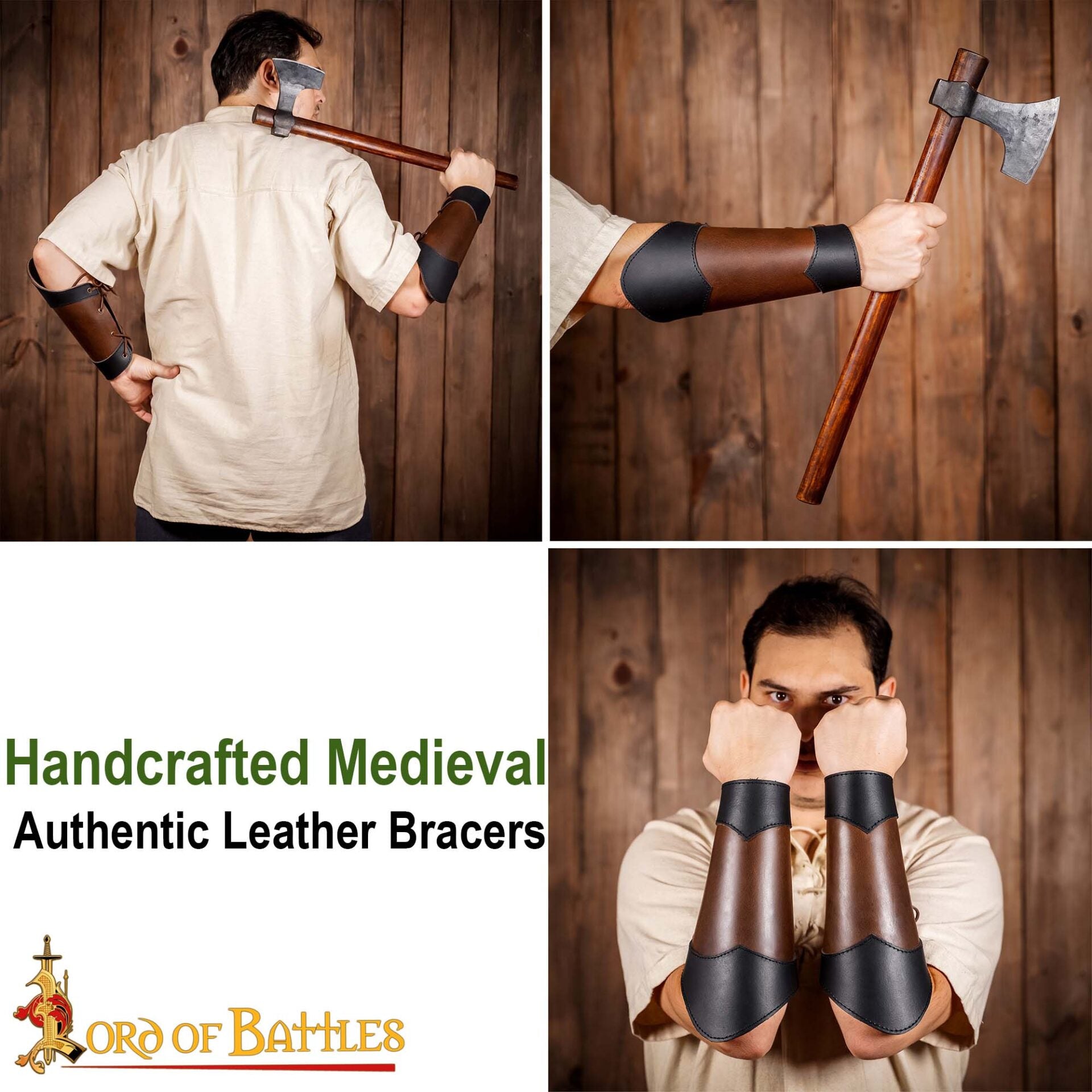 Imagen única de: Brazaletes de Cuero Estilo Élfico Hechos a Mano - Par de Guardabrazos Marrón Auténtico