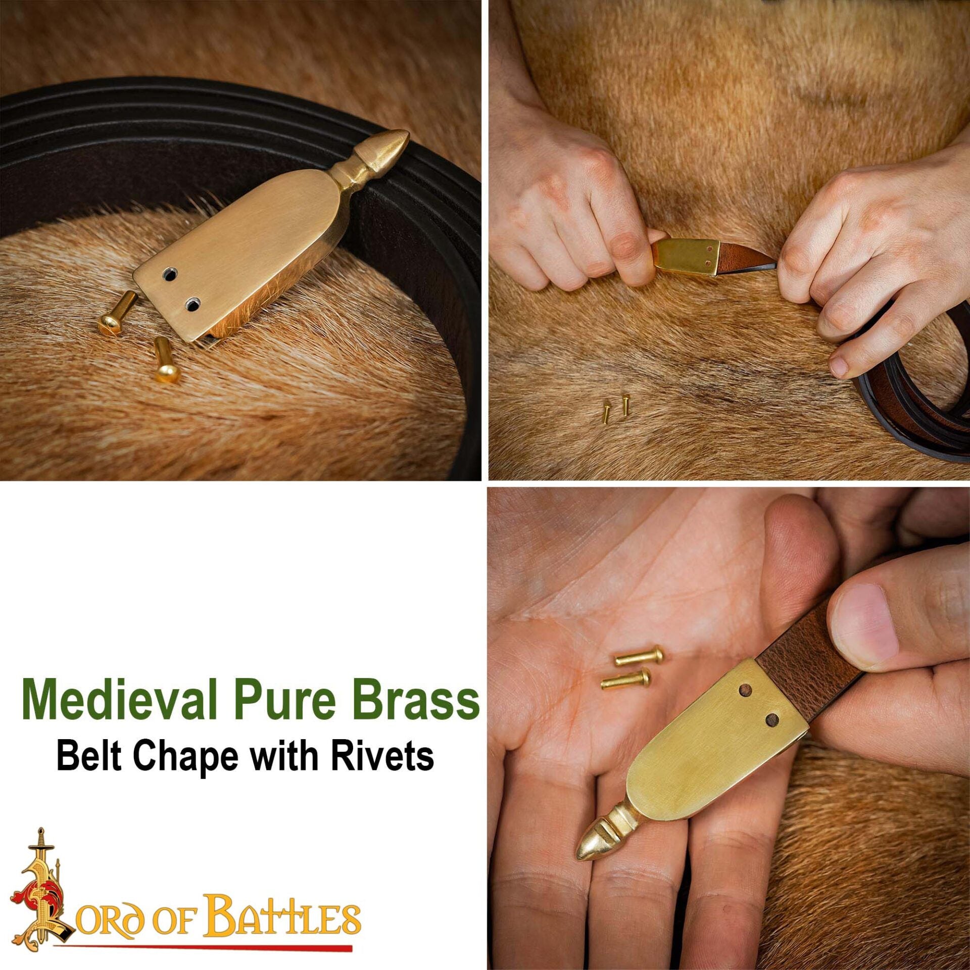 Imagen única de: Chape Medieval de Latón para Cinturón - Terminal de Cinturón con Remaches para Cinturones de Cuero