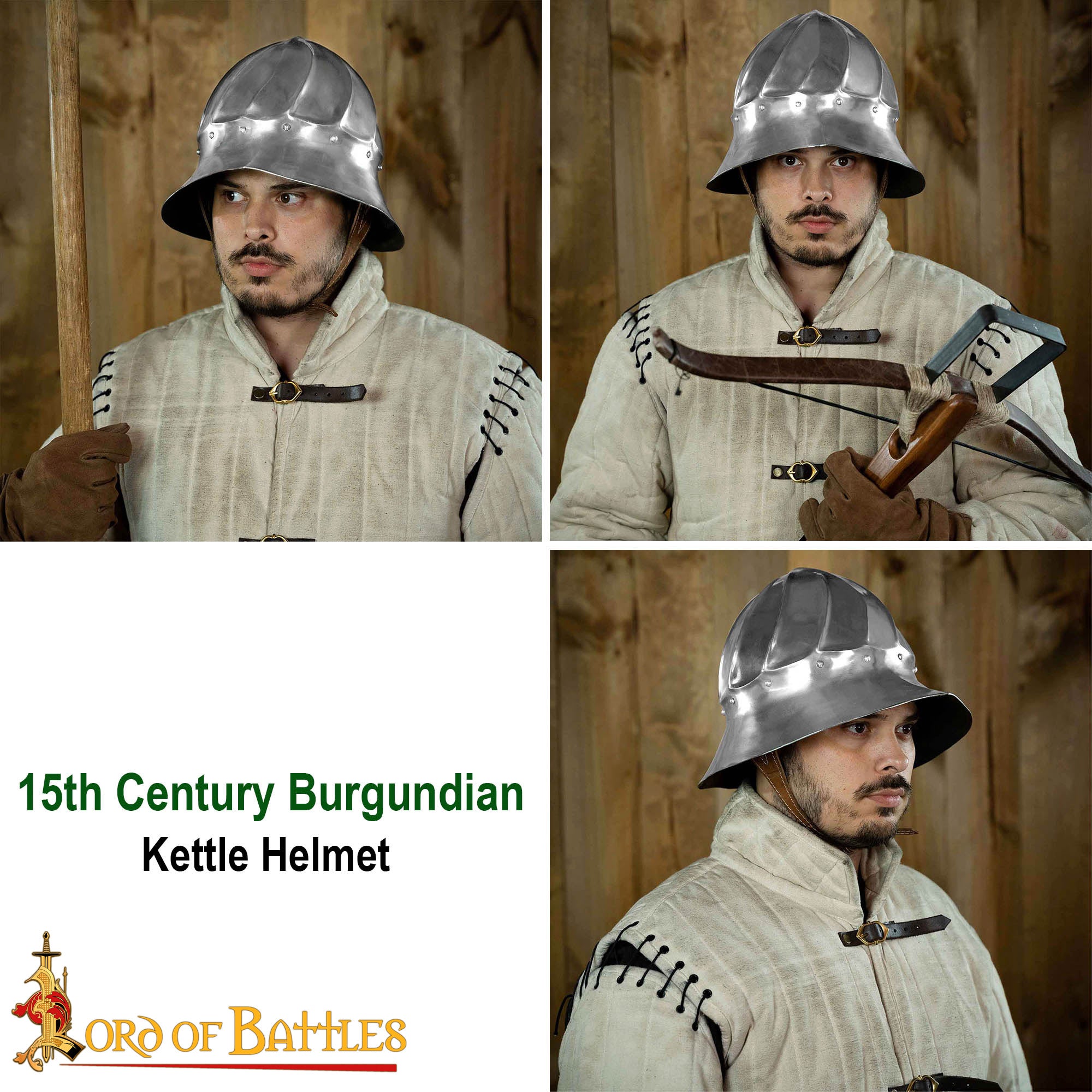 Imagen única de: Casco Borgoñón del Siglo Xv - Casco de Infantería de Acero de Calibre 14 con Forro de Cuero