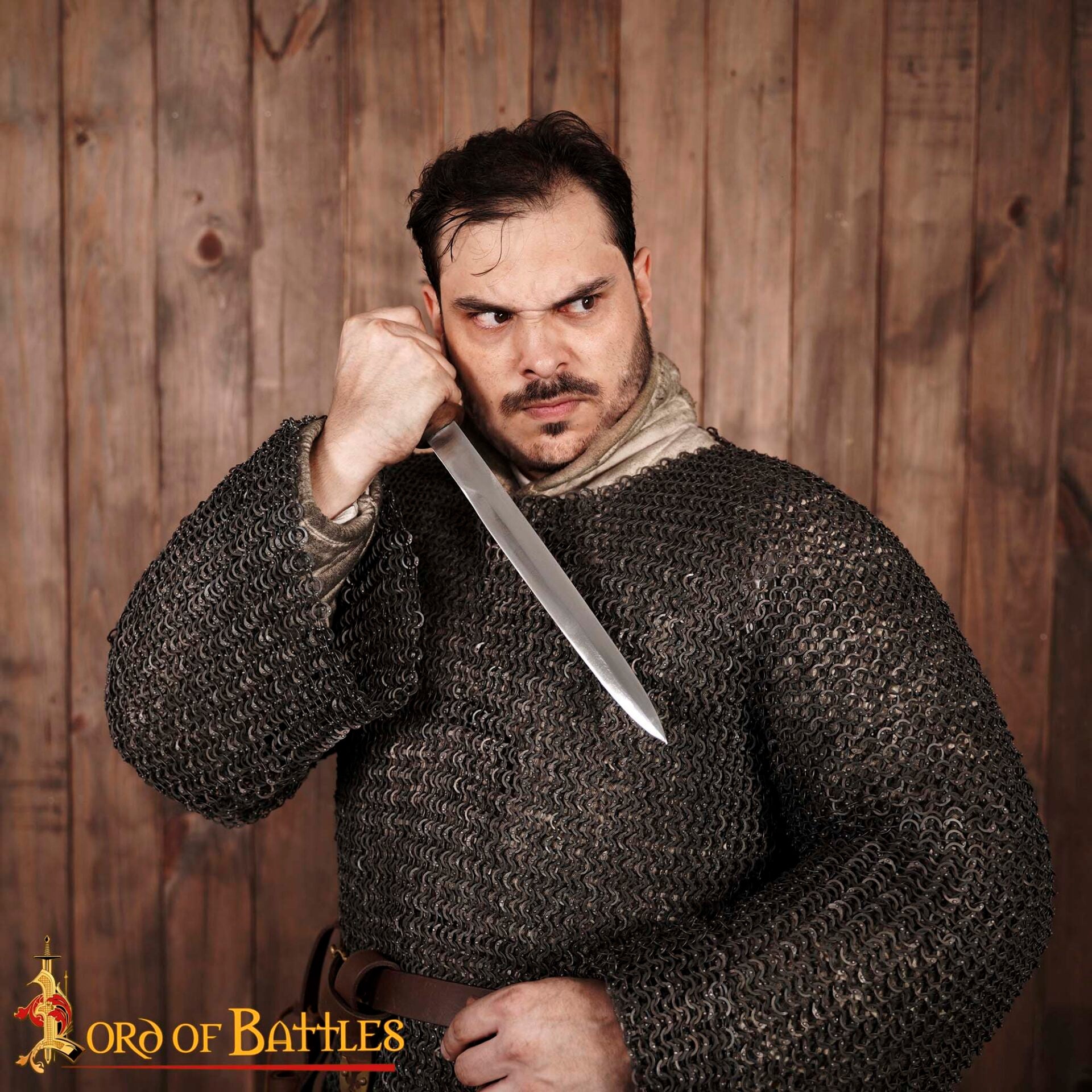 Daga Rondel Medieval con Empuñadura de Madera y Vaina de Cuero, Larp , Escenarios y Disfraces - Imagen 2