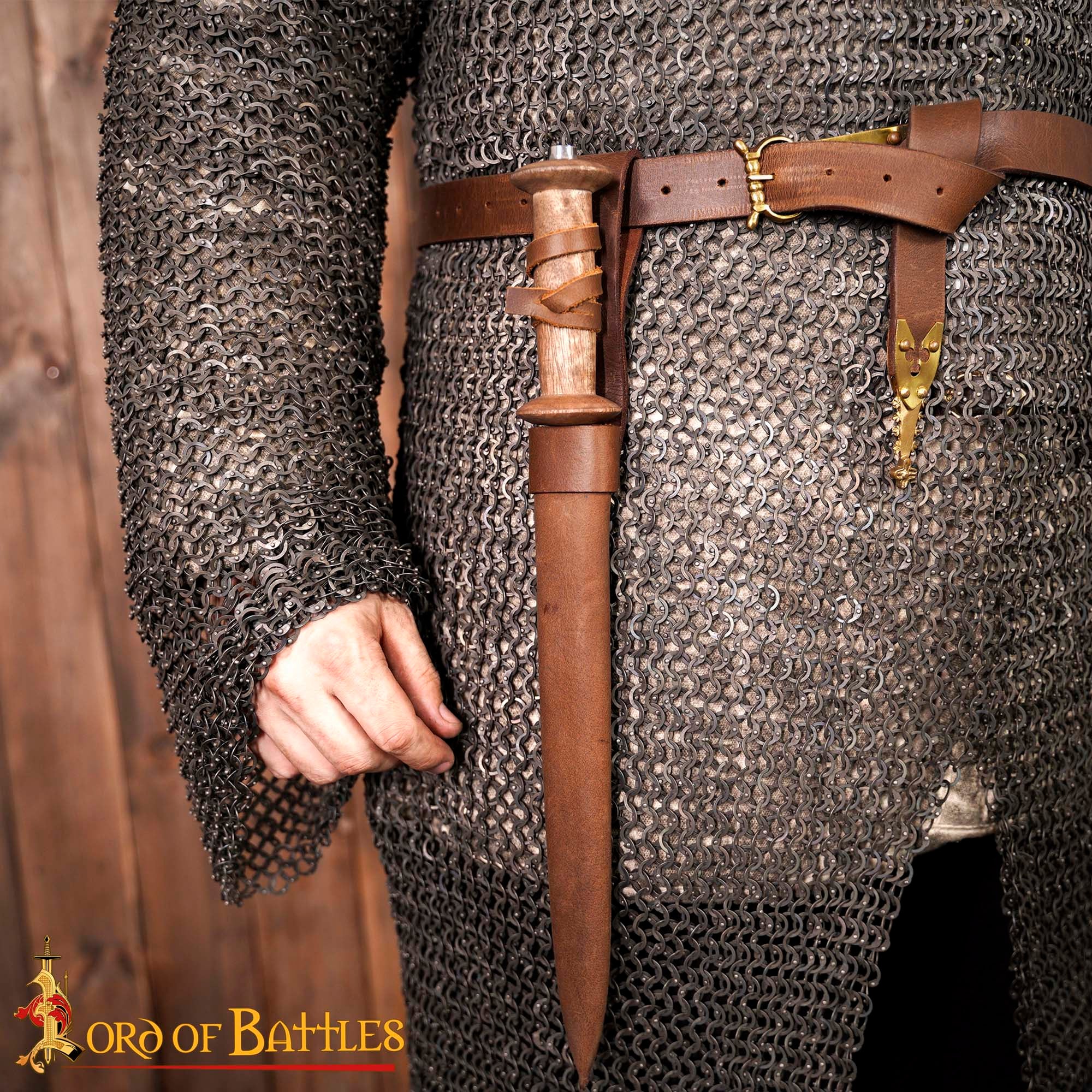 Daga Rondel Medieval con Empuñadura de Madera y Vaina de Cuero, Larp , Escenarios y Disfraces - Imagen 6