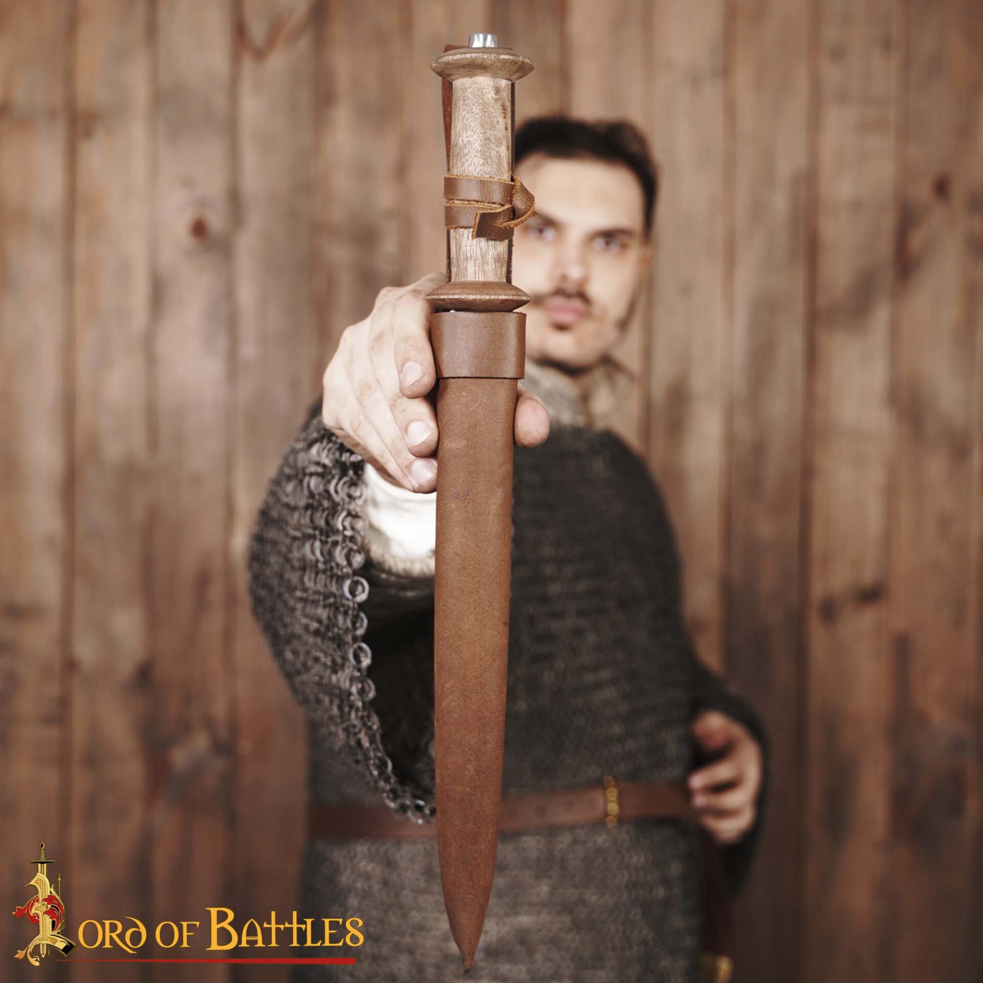 Daga Rondel Medieval con Empuñadura de Madera y Vaina de Cuero, Larp , Escenarios y Disfraces - Imagen 7