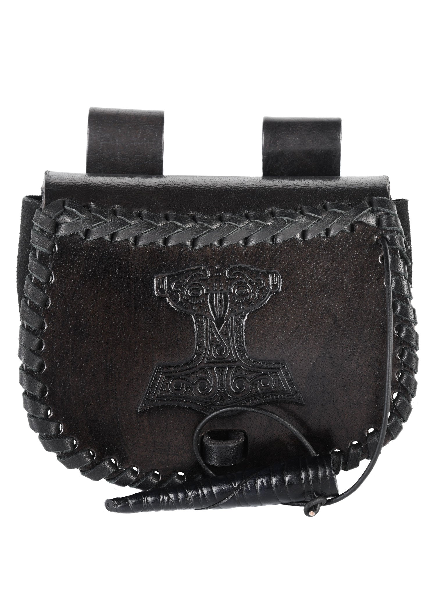 Imagen única de: Riñonera Pequeña De Piel Con Grabado Del Martillo De Thor, Negro