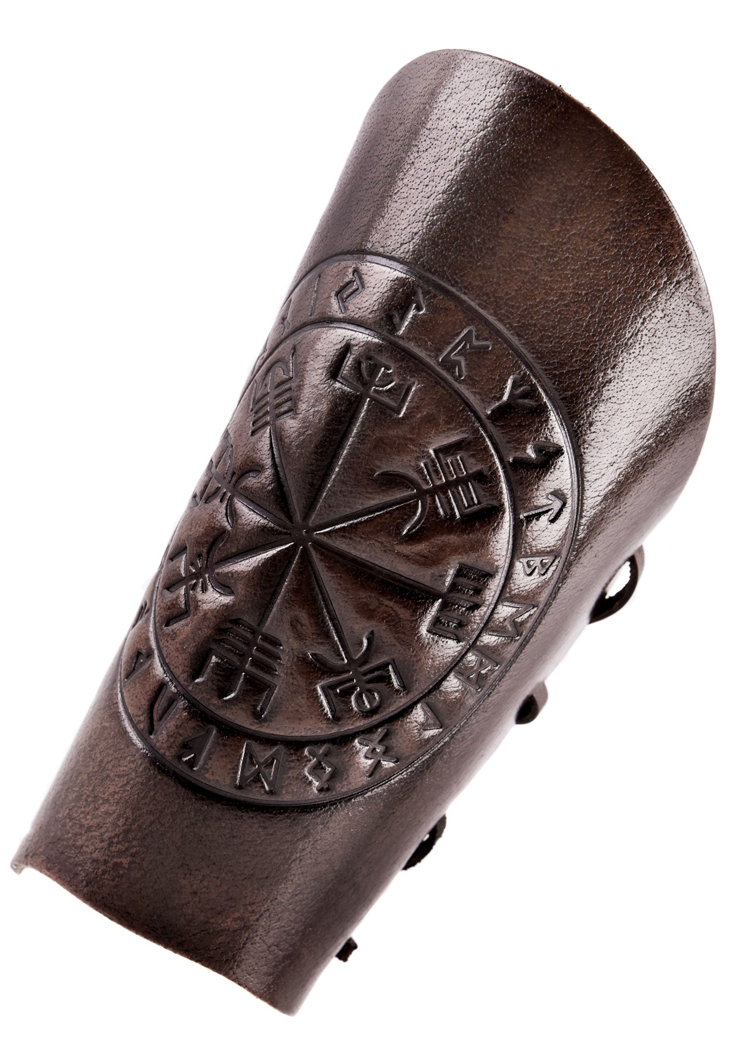 Imagen única de: Guardabrazos De Piel Con Grabado Vegvísir, Marrón