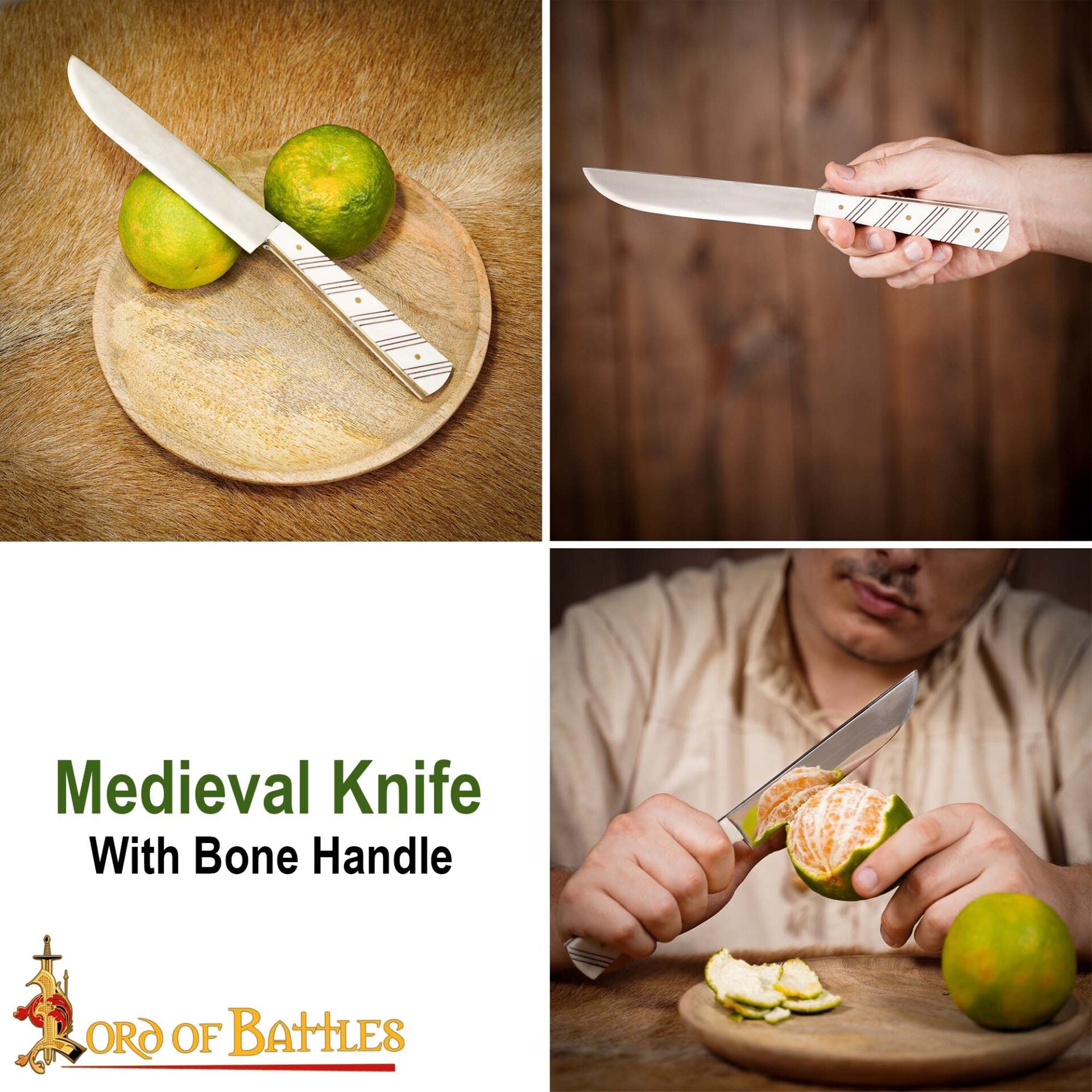Imagen única de: Cuchillo Medieval de Acero Inoxidable con Mango de Hueso Pulido - 27 Cm Historical Dining & Utility Knife
