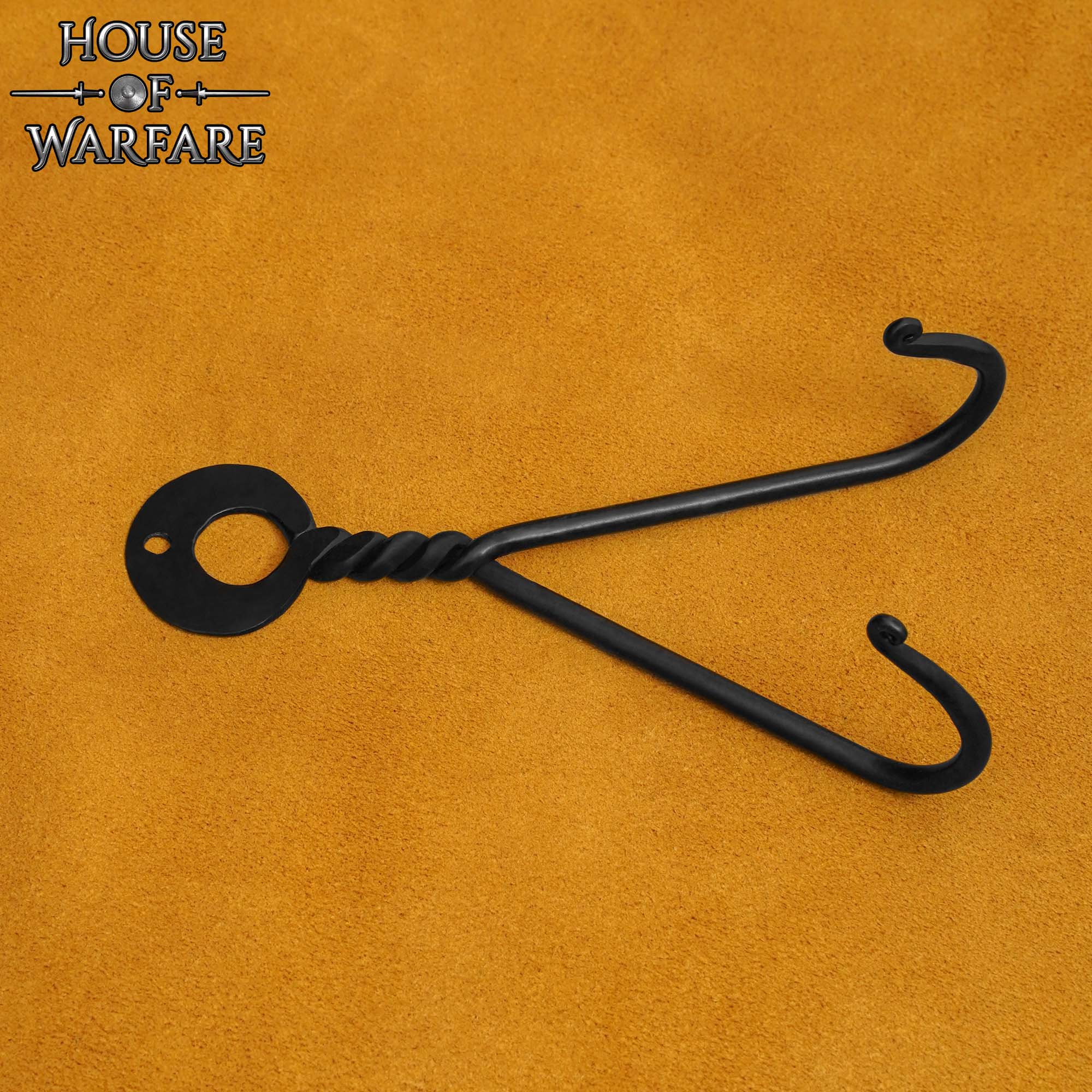 Imagen única de: Soporte de Pared para Espada de Hierro Negro Forjado a Mano - Colgador de Exhibición de Doble Gancho