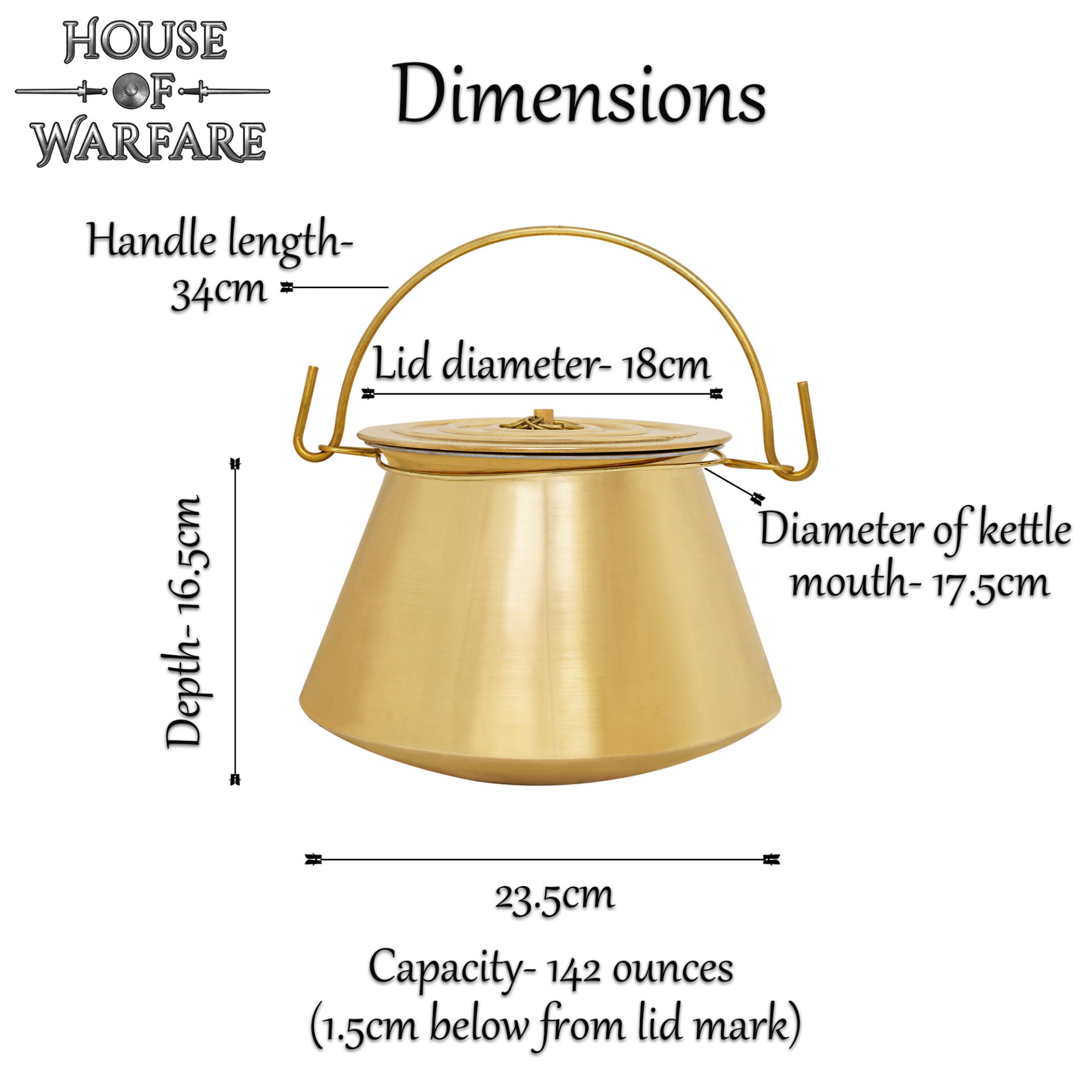 Imagen única de: Hervidor Medieval de Latón con Tapa - Olla Histórica para Cocinar Al Aire Libre y en Hogueras - Caldero de Latón Pulido Hecho a Mano