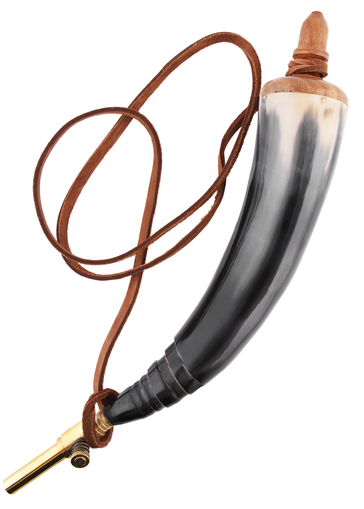 Imagen única de: Cuerno De Pólvora Con Llave De Paso De Latón Y Correa De Cuero.