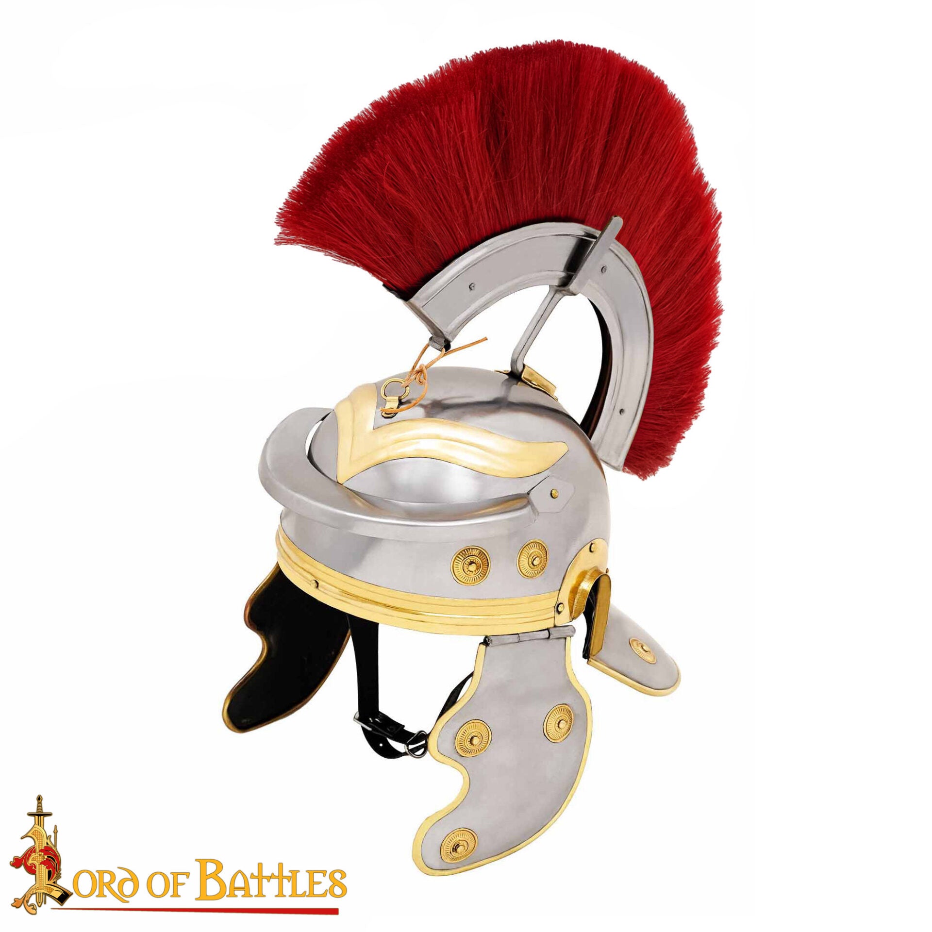 Imagen única de: Casco de Galo Imperial Romano del Siglo I con Cresta Roja, Hecho a Mano de Forma Tradicional - Acero y Latón Pulidos
