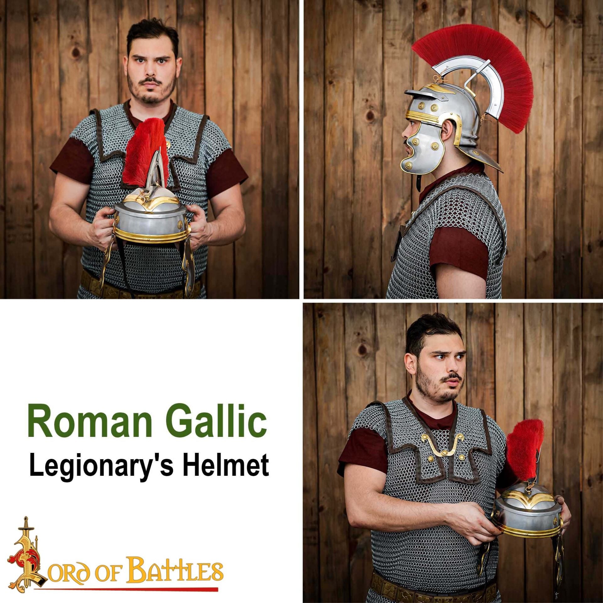 Imagen única de: Casco de Galo Imperial Romano del Siglo I con Cresta Roja, Hecho a Mano de Forma Tradicional - Acero y Latón Pulidos