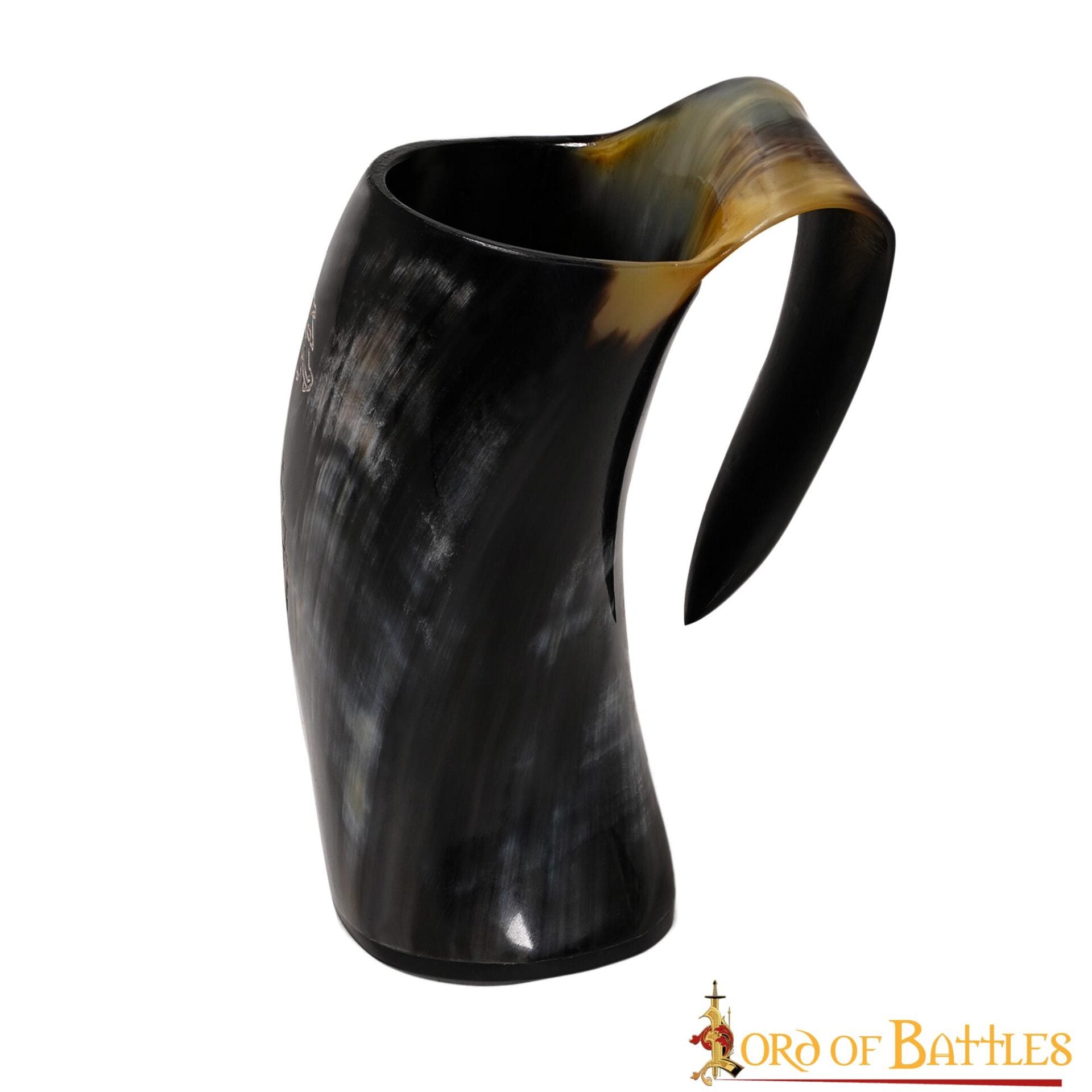 Taza de Cuerno Vikingo con Vegvisir y Grabado de Caballo Gemelo Taza de Cuerno de Buey Natural Pulido, Jarra para Hidromiel y Cerveza - Imagen 8