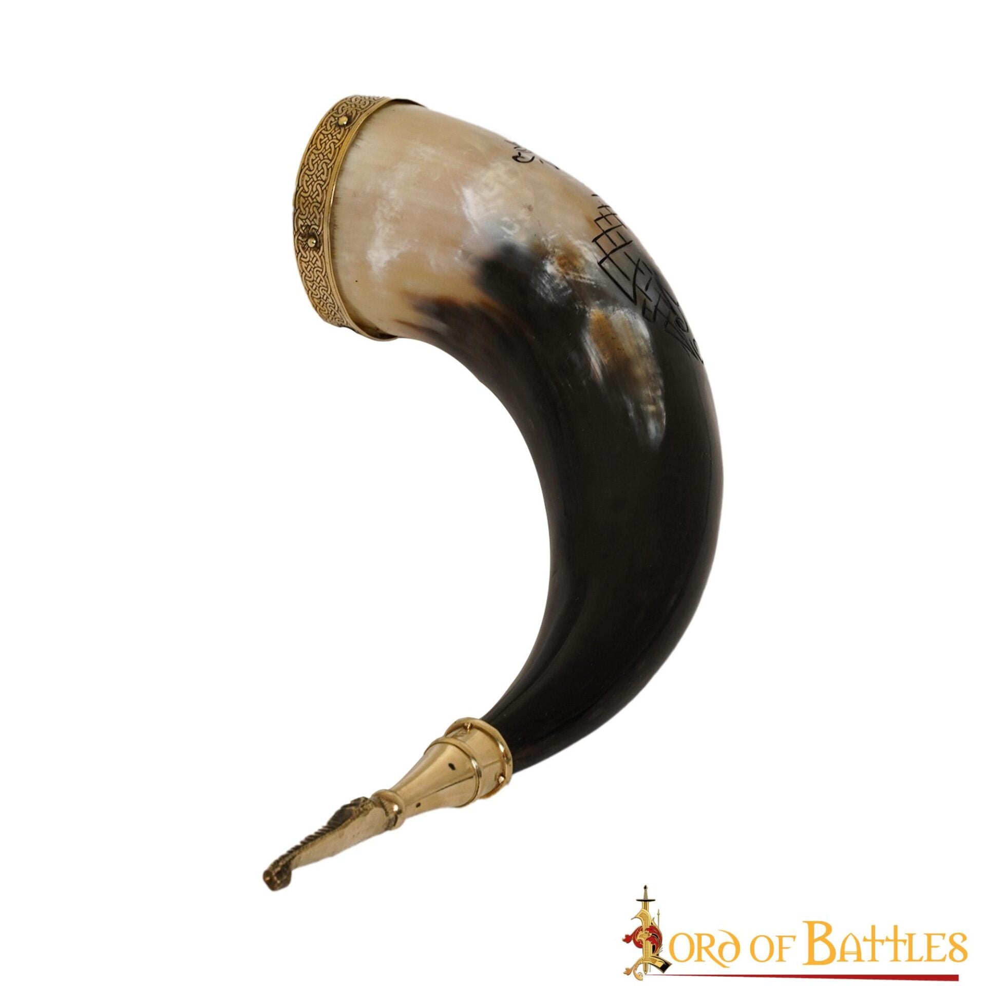 Imagen única de: Cuerno Vikingo para Beber con Brújula y Grabado de Jormungandr - Cuerno de Buey Hecho a Mano