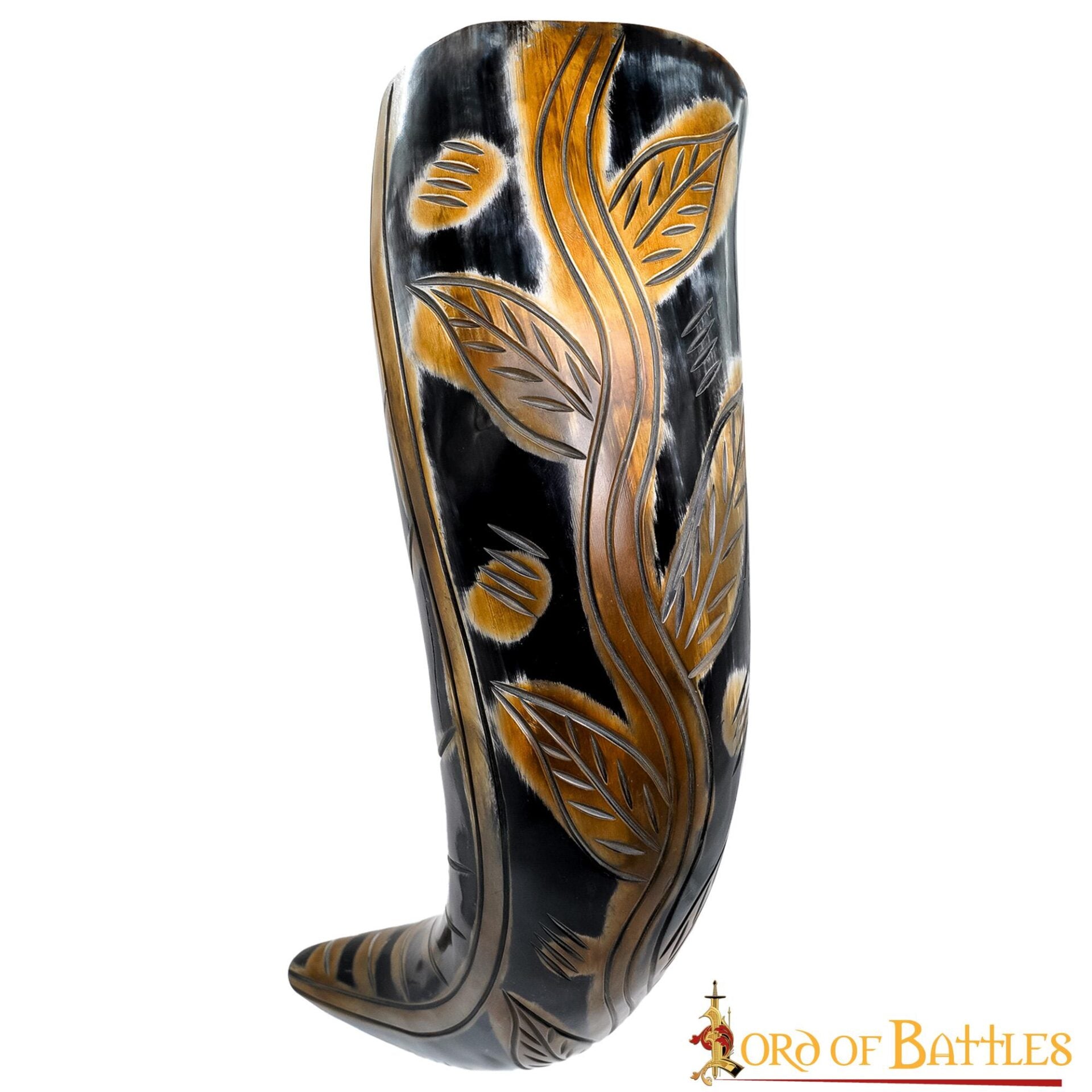 Imagen única de: Cuerno para Beber Vikingo Medieval 400 - 500 Ml con Diseños Grabados Cuerno de Buey Auténtico Hecho a Mano