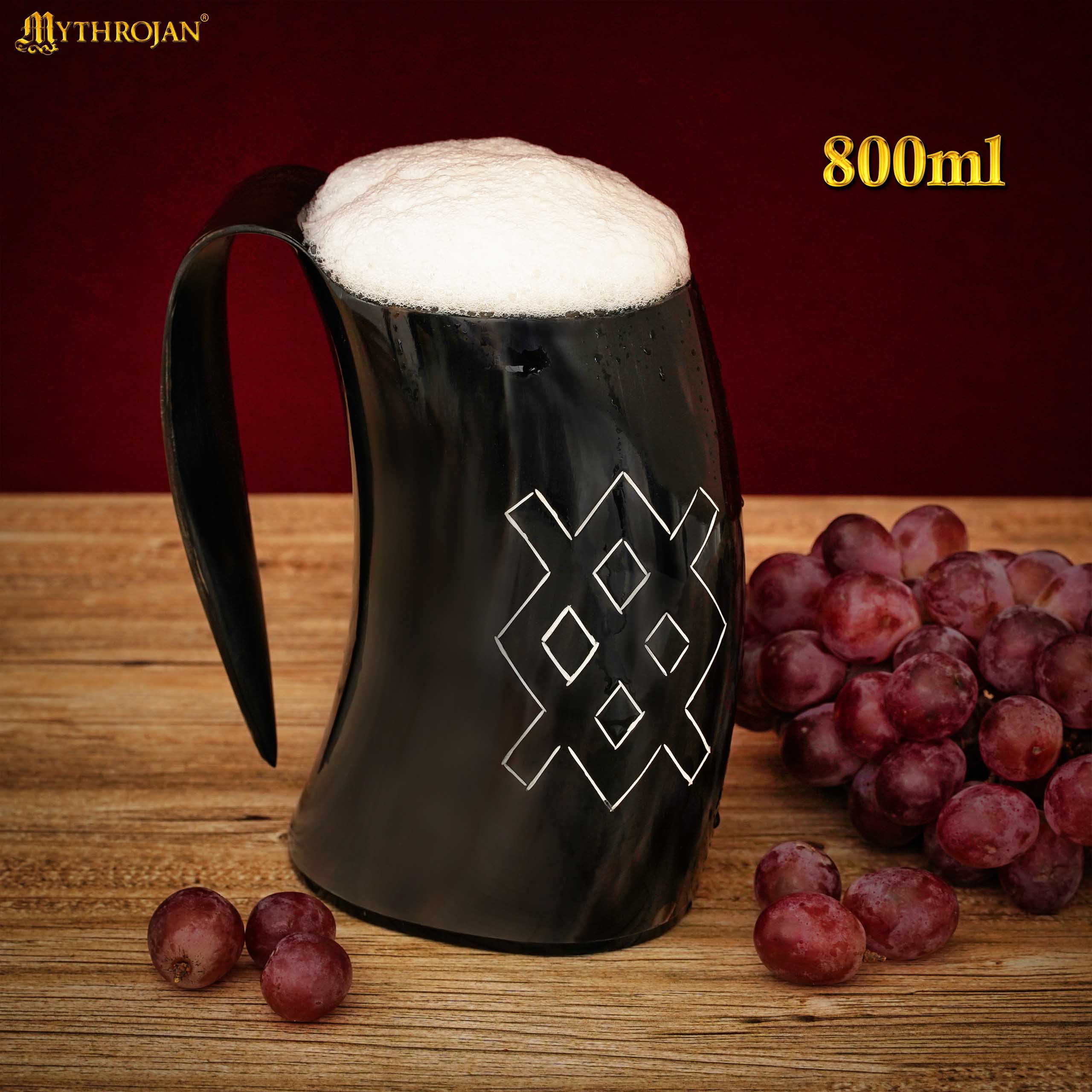 Imagen única de: Vaso Mythrojan Vaso Vikingo con Asa y Hebilla Medieval Renacimiento con Correa de Cuero - Patern Único 800ml