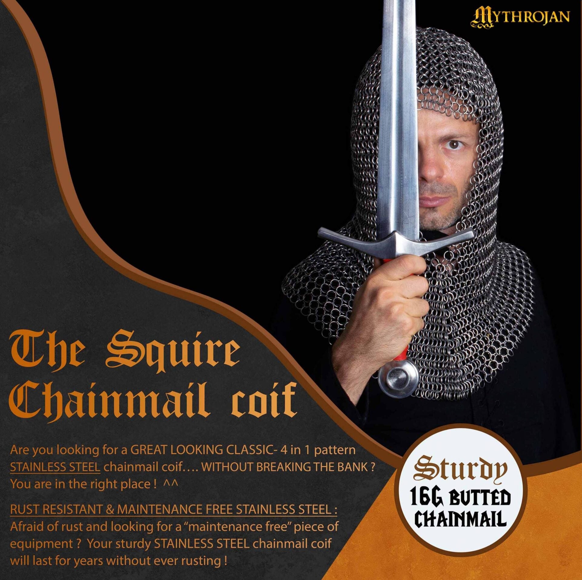 Imagen única de: Cofia de Cota de Malla con Cara en V - 10 Mm, Calibre 16 de Acero Inoxidable, Libre de Óxido - Ideal para Larp, Cosplay y Disfraces de Cine Medieval