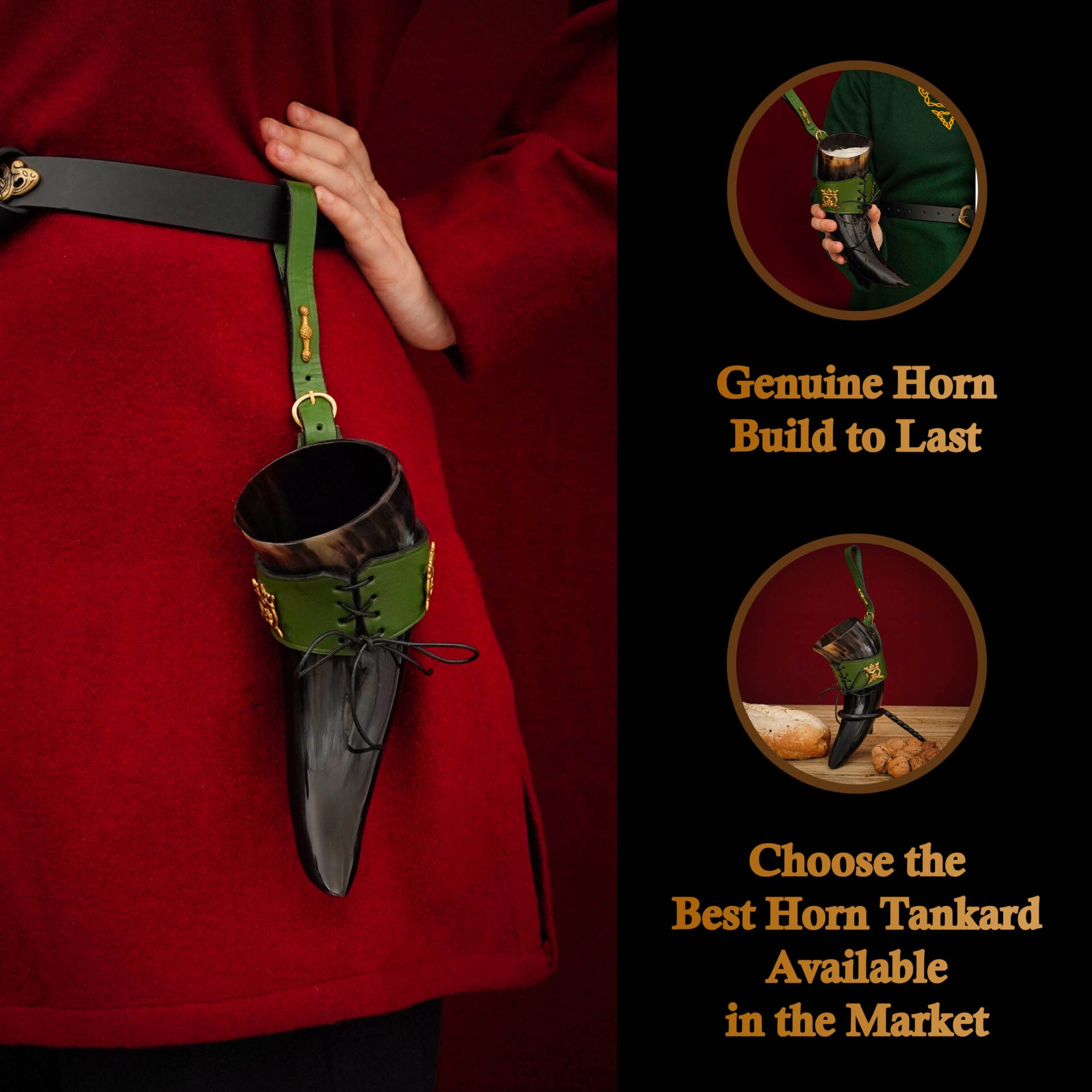 Imagen única de: Mythrojan The Elegant Lady 250 Ml Cuerno Vikingo para Beber con Funda de Cuero Verde