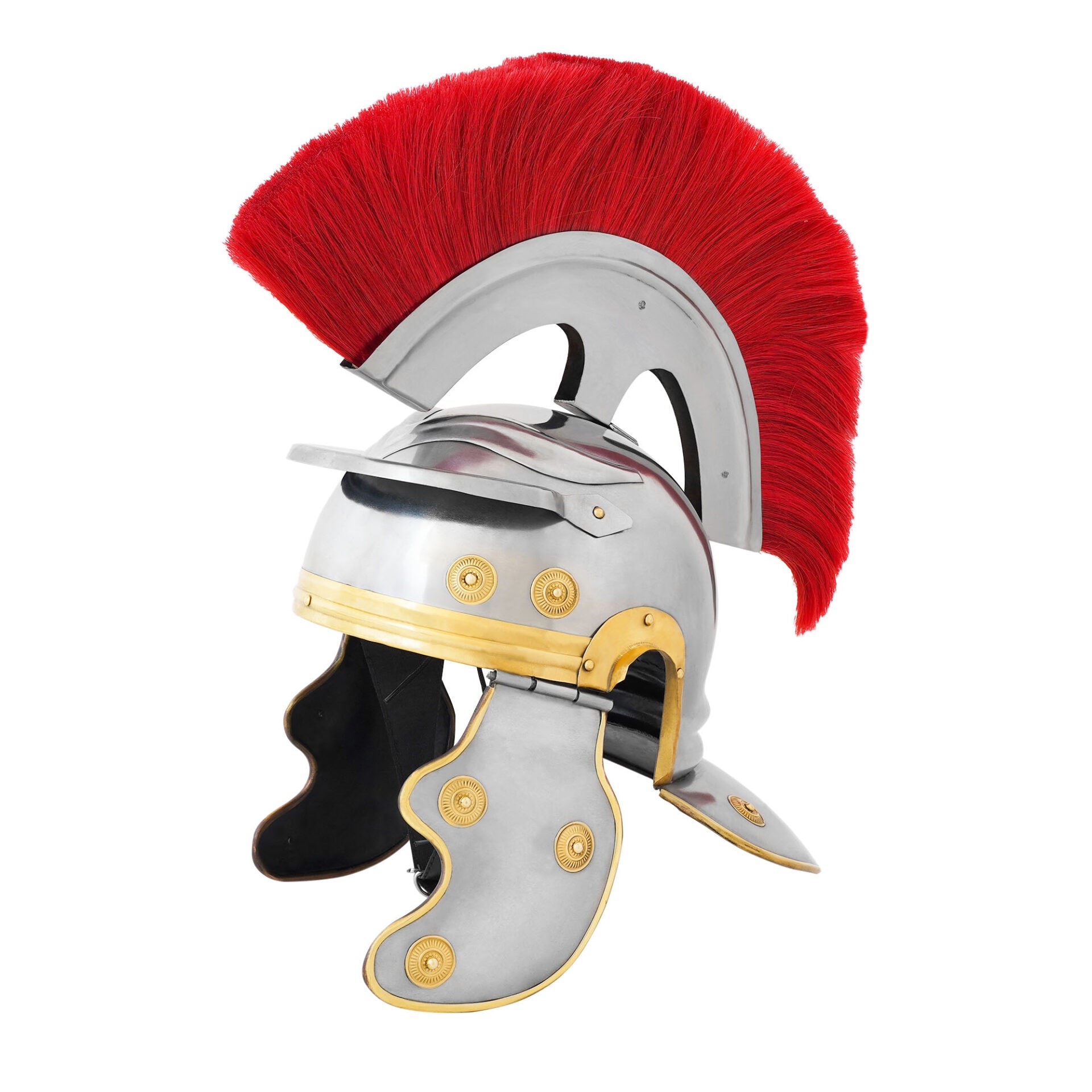 Imagen única de: Casco de Centurión Romano con Cresta Transversal Roja - Casco de Acero con Adornos de Latón para Larp, Disfraces y Exposiciones
