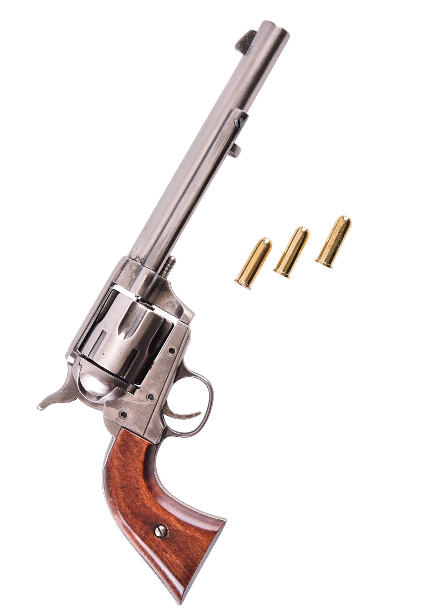 Imagen única de: Colt Revolver .45, Caballería De Ee. Uu. 1873, Acabado En Níquel Pulido Y Madera, Réplica