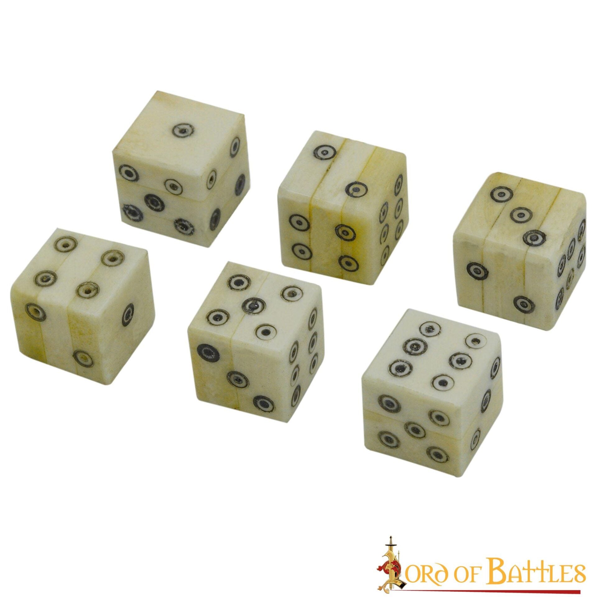 Imagen única de: Dados Romanos de Hueso con Teselas - Juego de 6 Dados en Espiral Hechos a Mano (hueso Pulido)