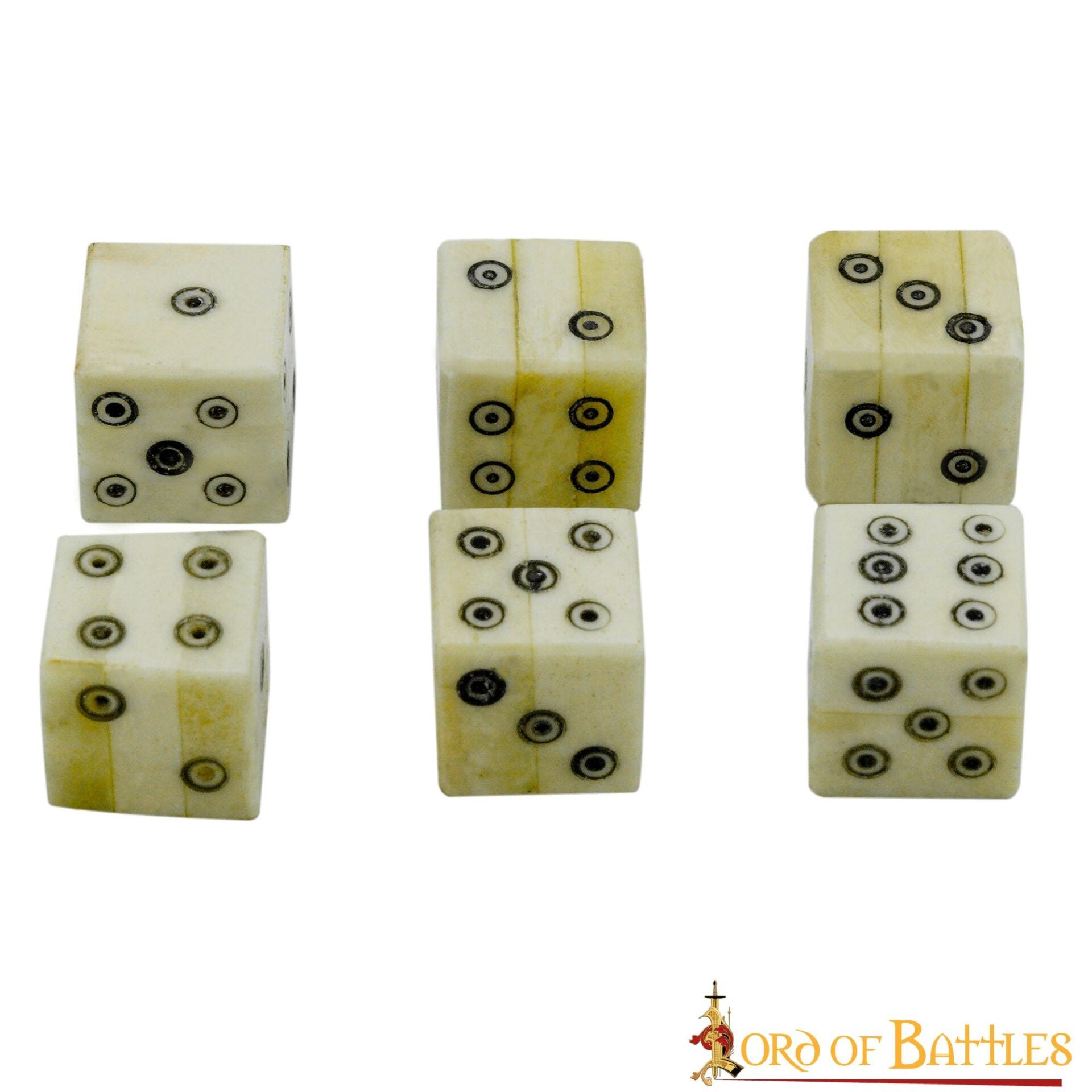 Imagen única de: Dados Romanos de Hueso con Teselas - Juego de 6 Dados en Espiral Hechos a Mano (hueso Pulido)