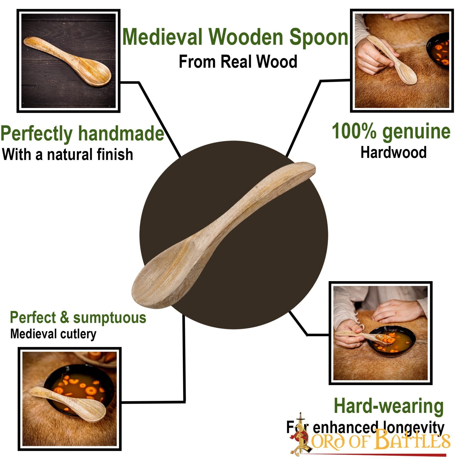Imagen única de: Cuchara Medieval Funcional de Madera Hecha a Mano con Madera Auténtica