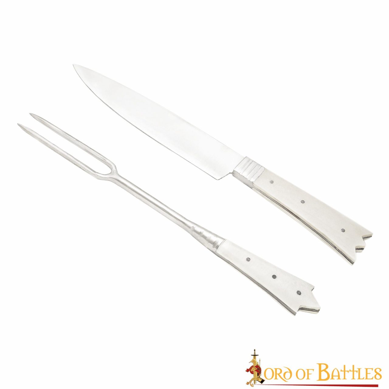 Imagen única de: Cubertería Medieval Cuchillo y Tenedor Acero Inoxidable con Mango de Hueso