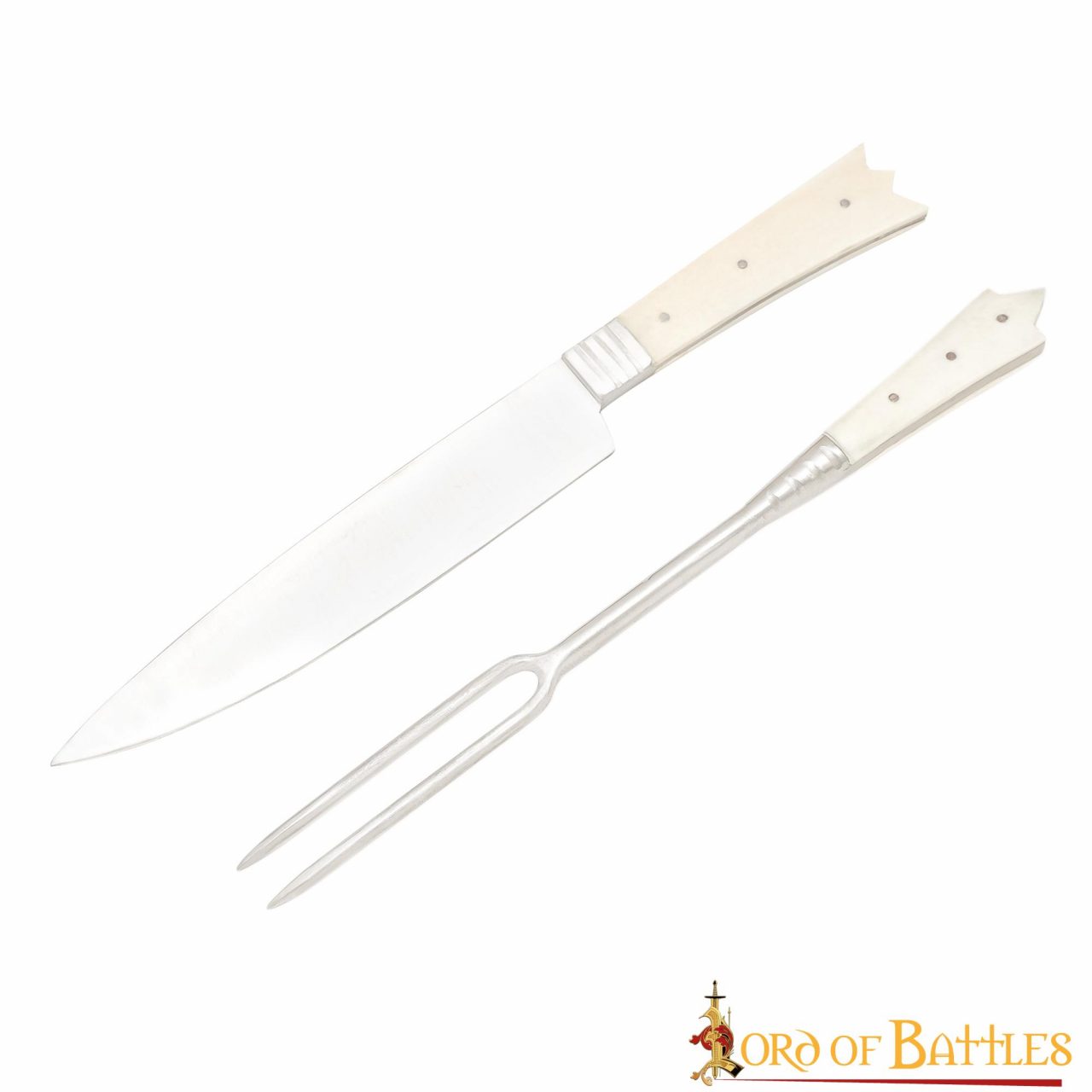 Imagen única de: Cubertería Medieval Cuchillo y Tenedor Acero Inoxidable con Mango de Hueso