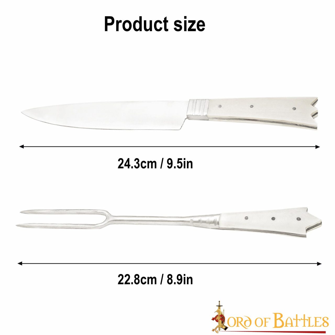 Imagen única de: Cubertería Medieval Cuchillo y Tenedor Acero Inoxidable con Mango de Hueso