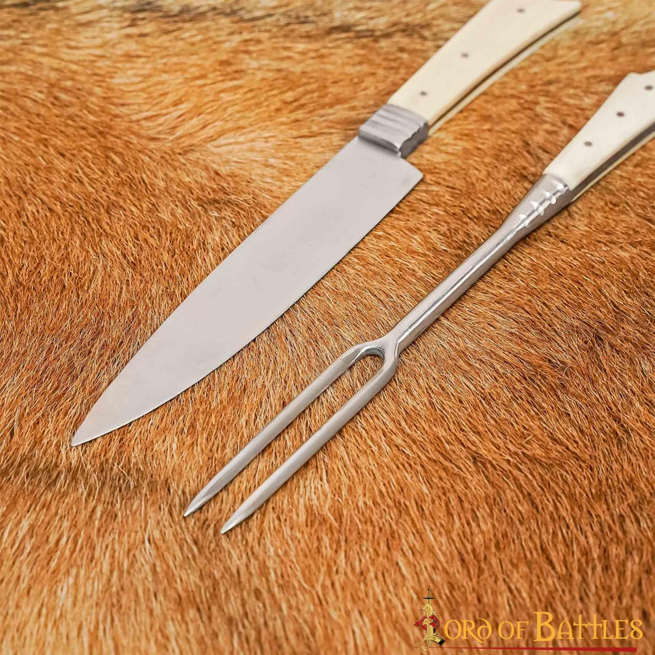 Imagen única de: Cubertería Medieval Cuchillo y Tenedor Acero Inoxidable con Mango de Hueso