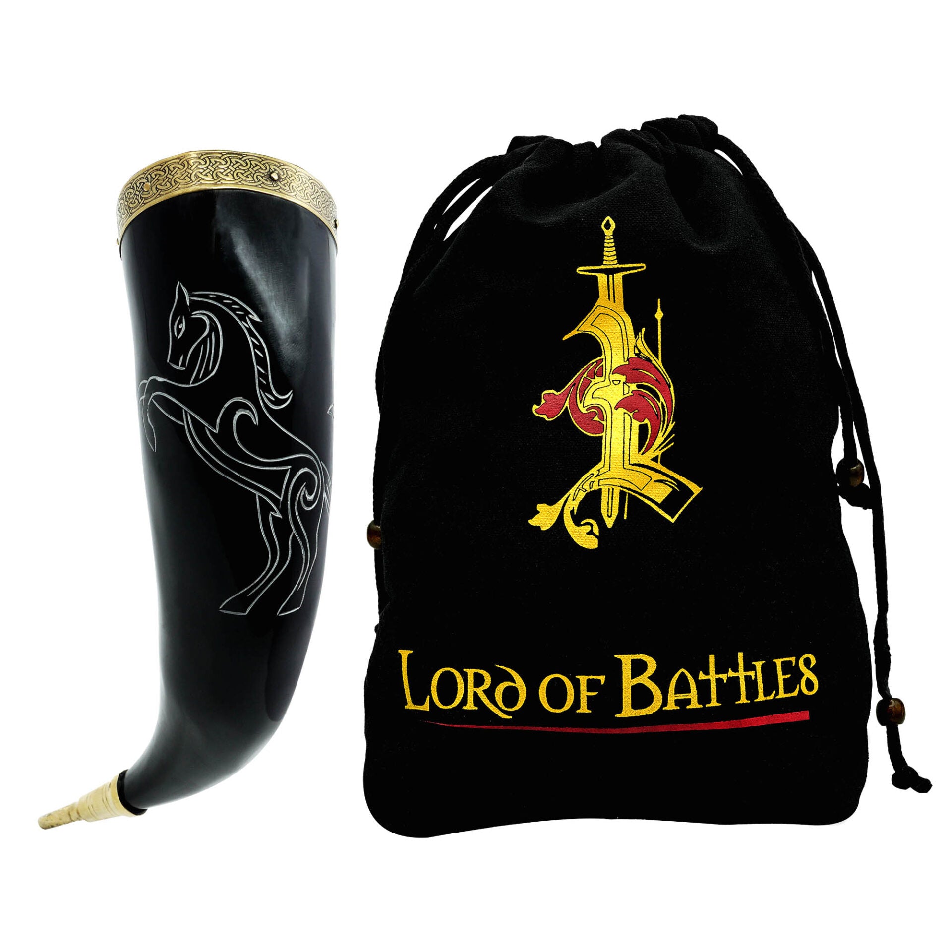 Imagen única de: Cuerno Medieval para Beber 300-350 Ml con Accesorios de Latón Macizo Puro Cuerno de Buey Auténtico
