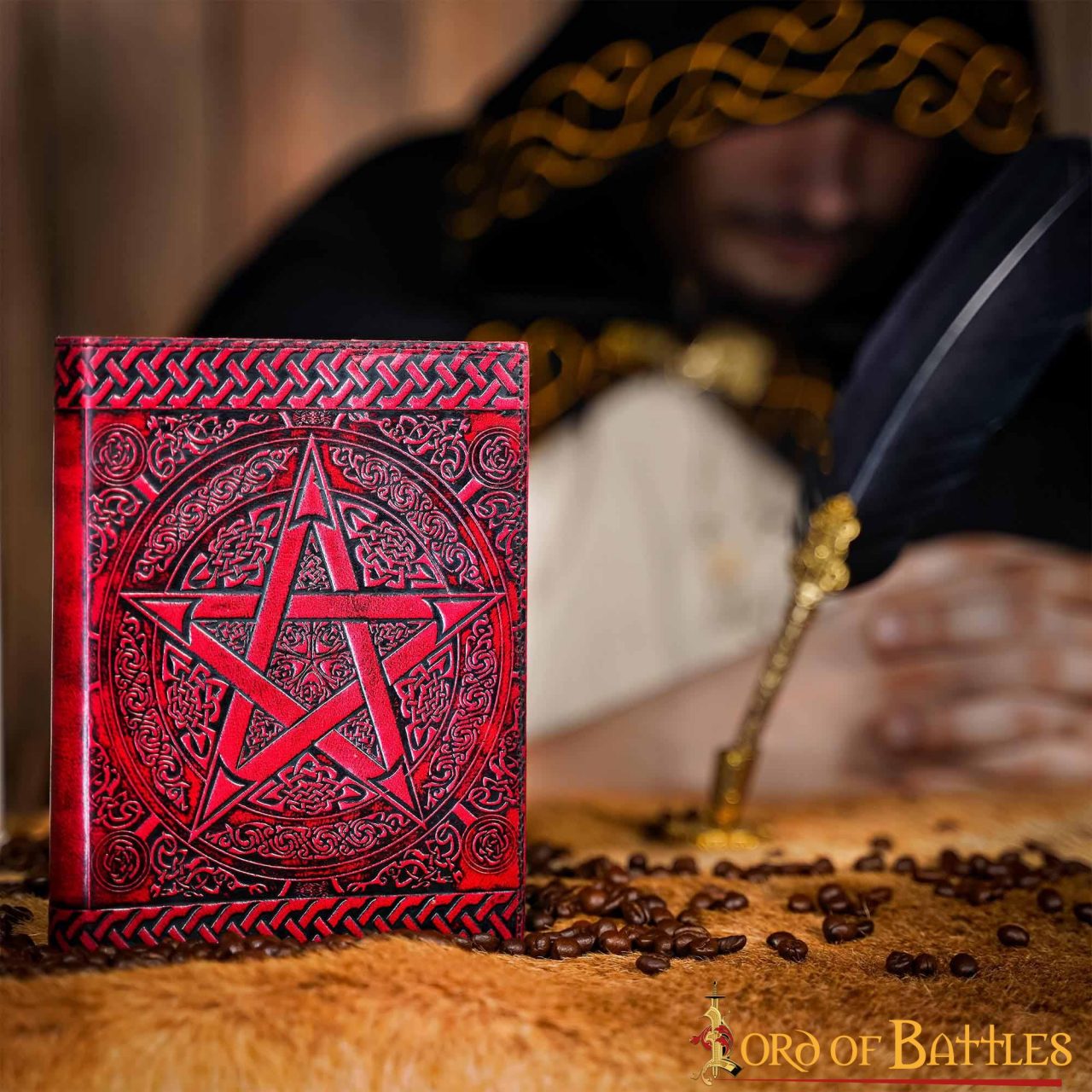 Imagen única de: Diario Medieval Pentáculo Hecho a Mano Diario de Piel Auténtica