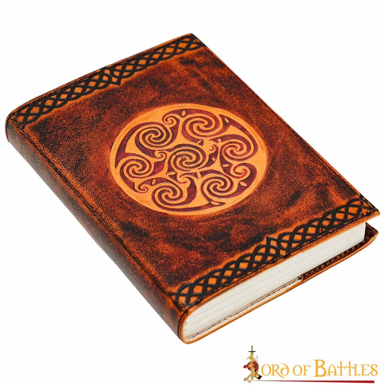 Imagen única de: Diario Medieval de Piel Auténtica Hecho a Mano con Diseño Celta en Espiral