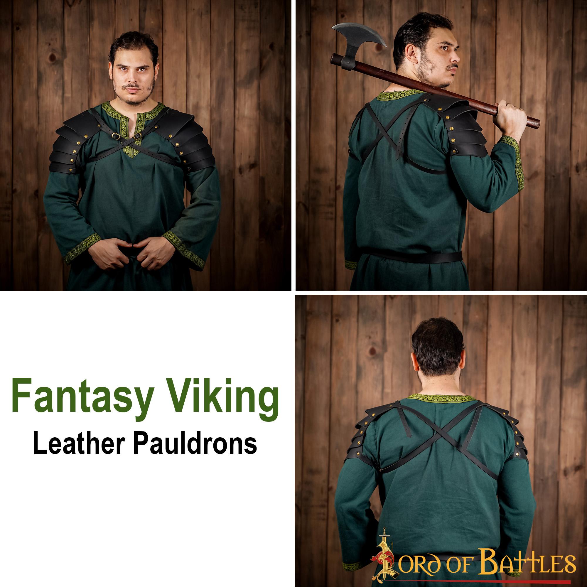Imagen única de: Fantasía Vikingo Pauldrons Cuero con Cinturones de Cuero Ajustables