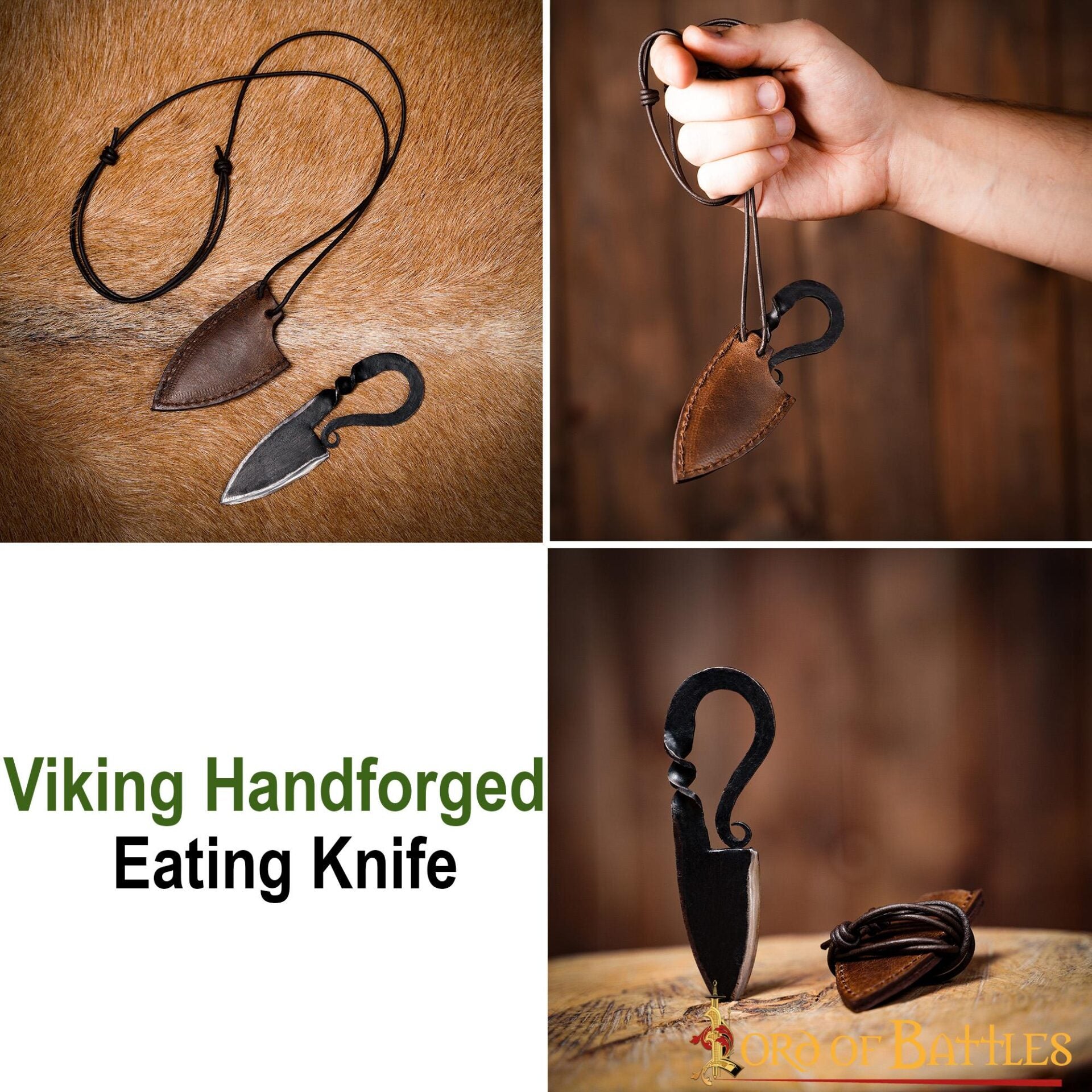 Imagen única de: Cuchillo Vikingo de Hierro Forjado a Mano con Funda de Cuero Auténtico