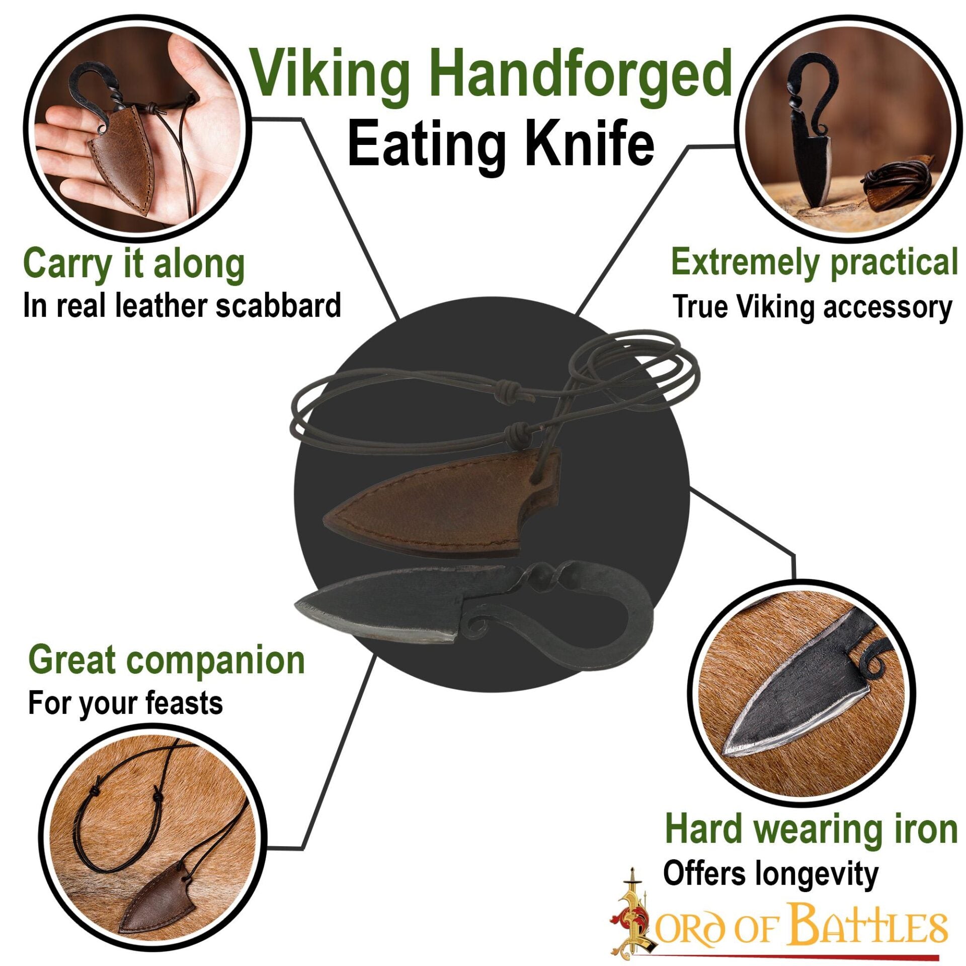 Imagen única de: Cuchillo Vikingo de Hierro Forjado a Mano con Funda de Cuero Auténtico