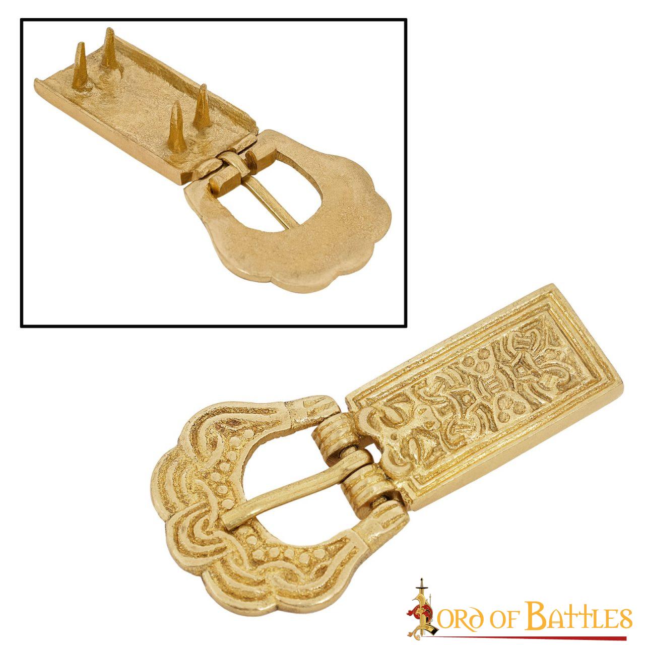 Imagen única de: Hebilla Medieval de Latón para Cinturón - Accesorio Histórico Grabado - Latón Macizo