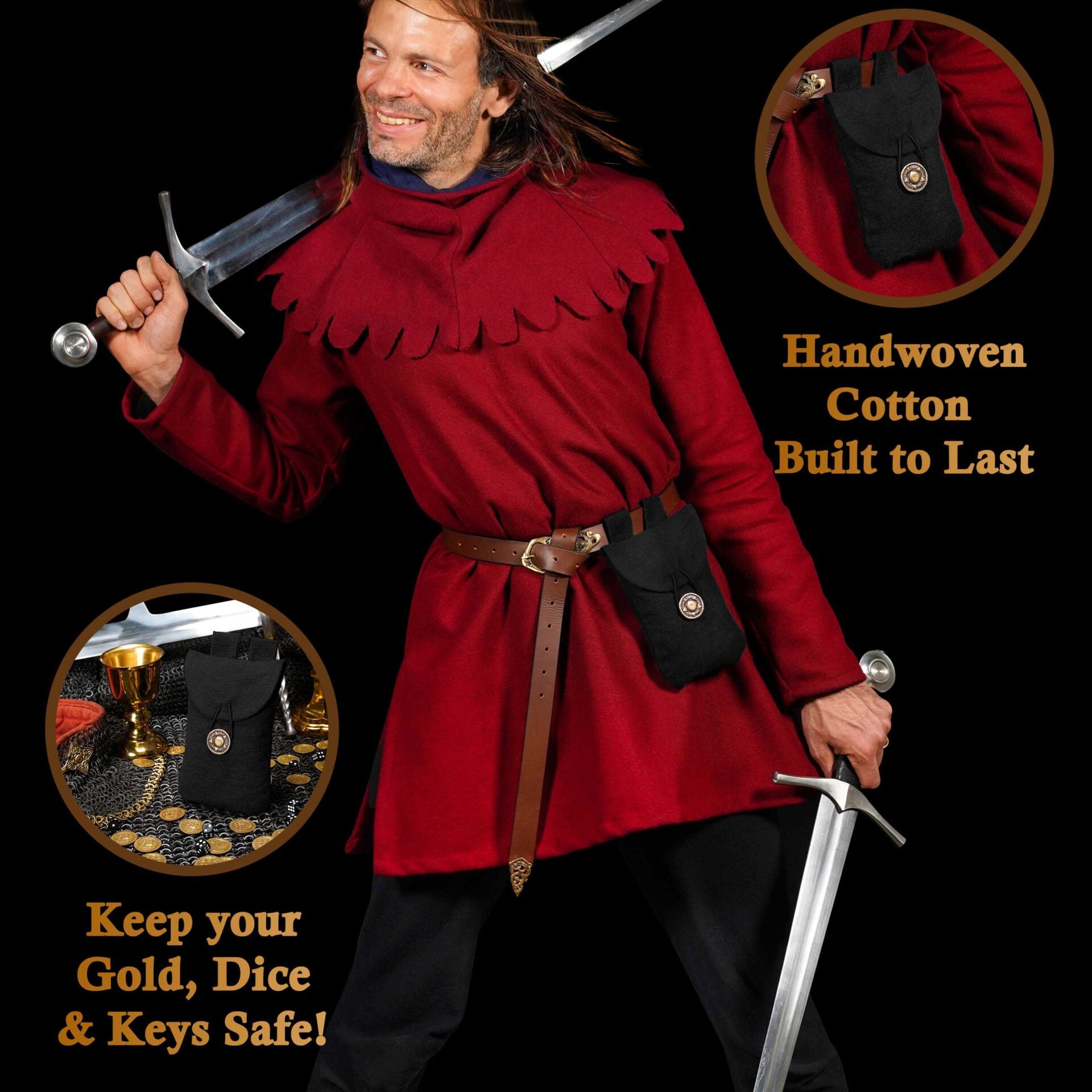 Imagen única de: Riñonera Mythrojan, Ideal para Sca Larp Recreación y Feria Ren, Lienzo Tejido a Mano 100% Algodón , Marrón , 7.2